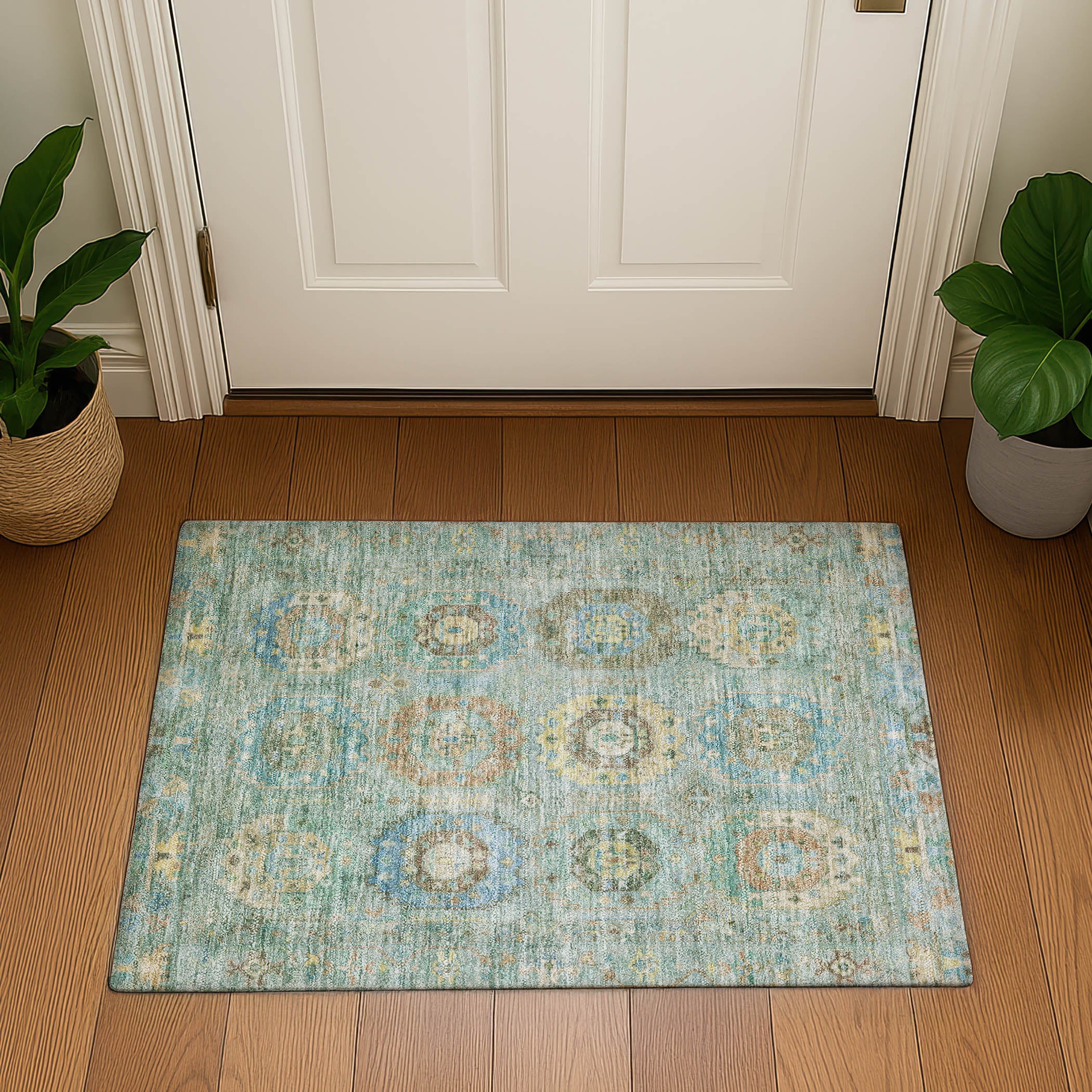 Cairo Machine Washable Traditional Teal Rug 1'8" x 2'6" #shape_Rectangle