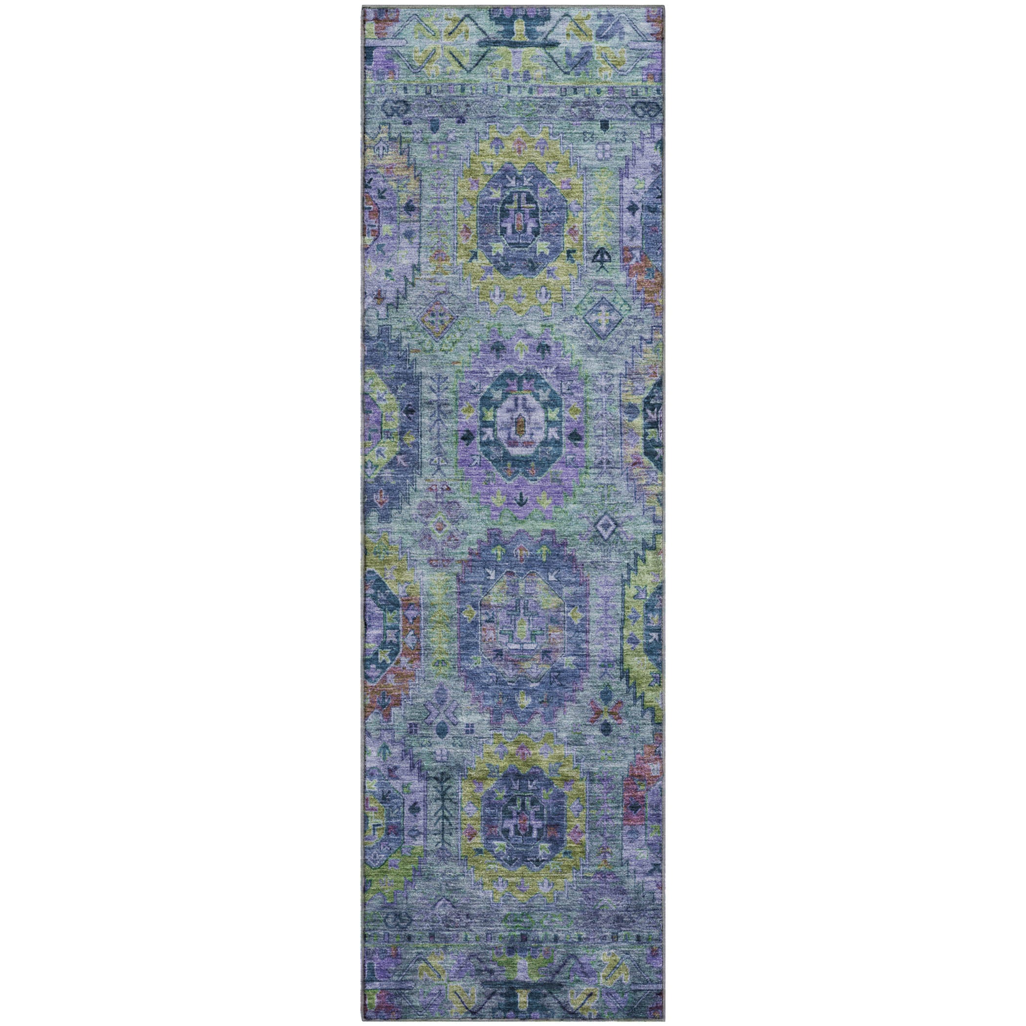 Reykjavik Machine Washable Traditional Green Rug 2'3" x 7'6" #shape_Runner