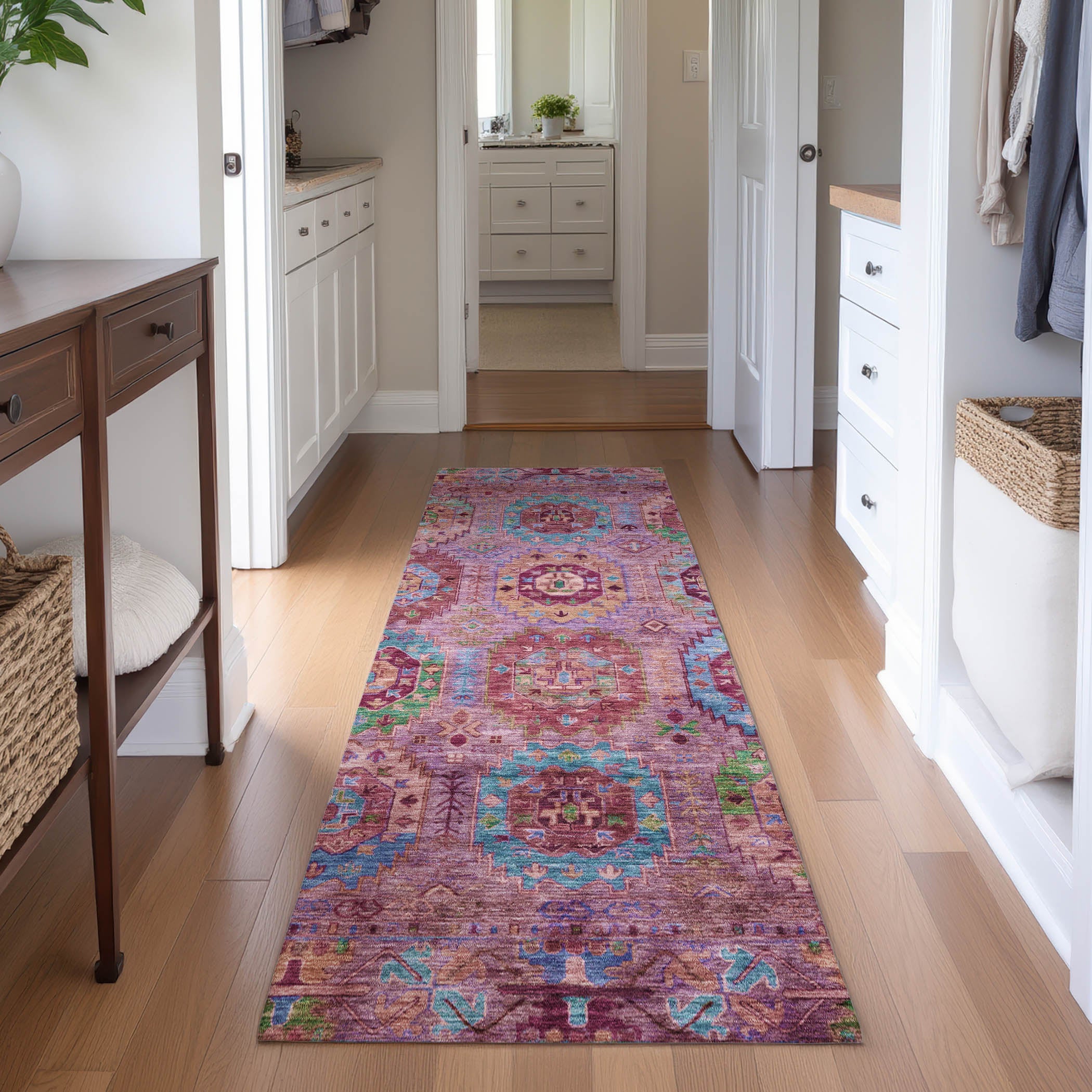 Reykjavik Machine Washable Traditional Pink Rug 2'3" x 7'6" #shape_Runner