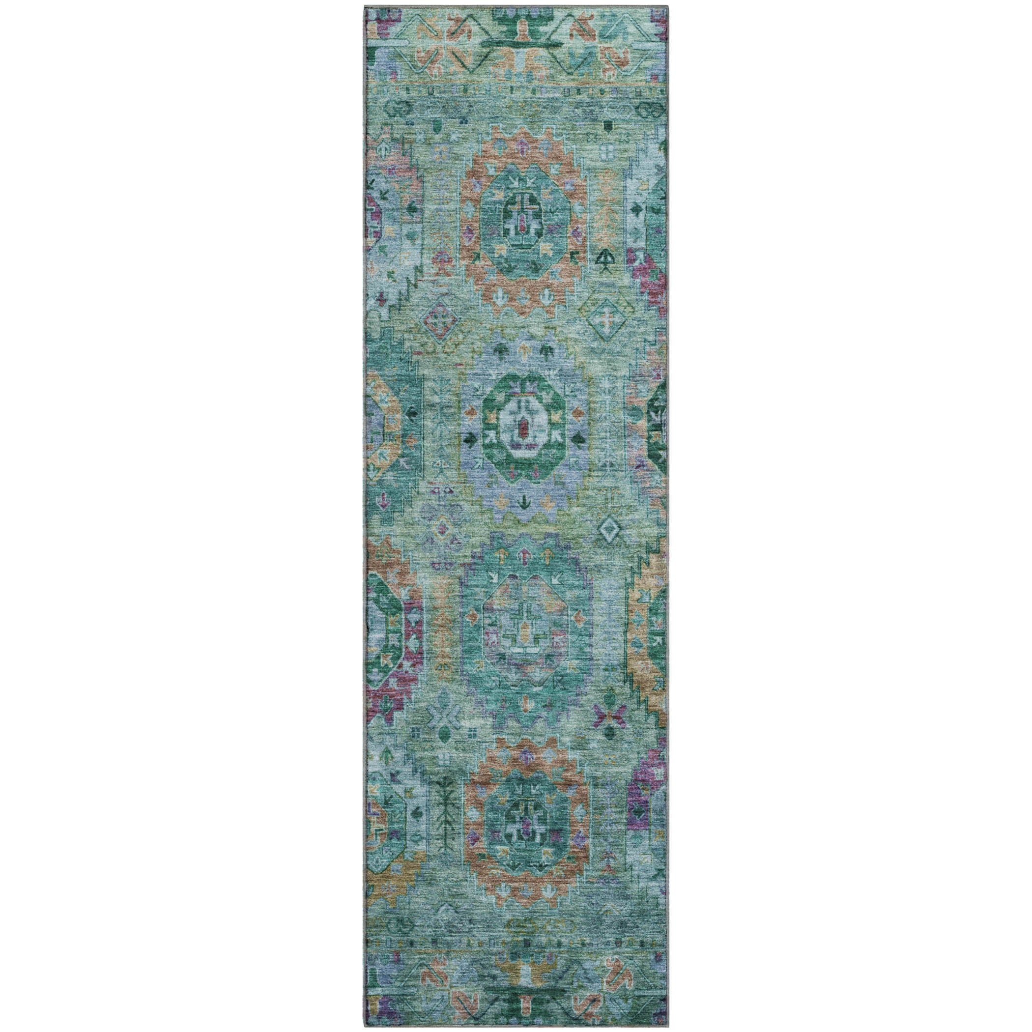 Reykjavik Machine Washable Traditional Teal Rug 2'3" x 7'6" #shape_Runner
