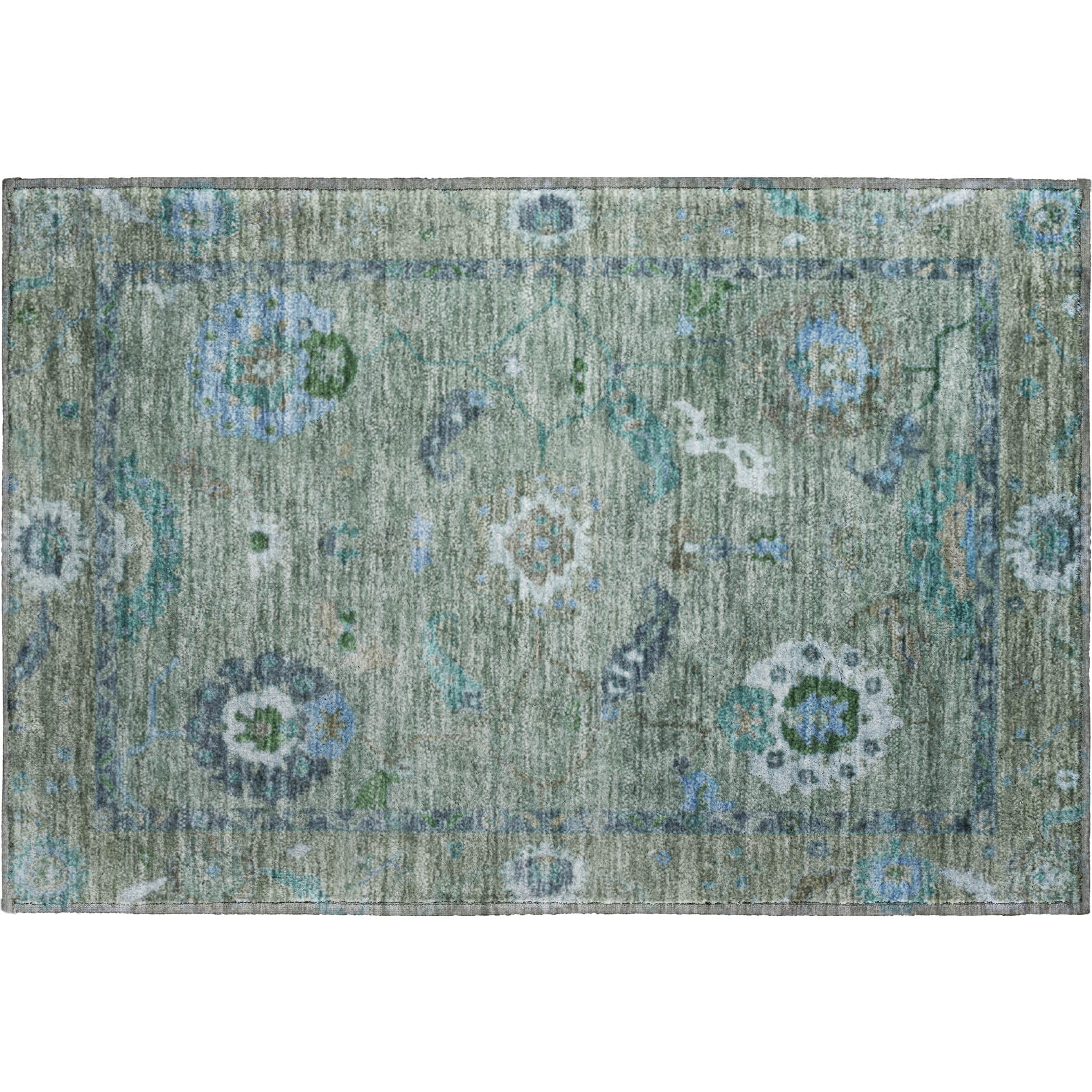 Bern Machine Washable Traditional Aloe Green Rug 1'8" x 2'6" #shape_Rectangle