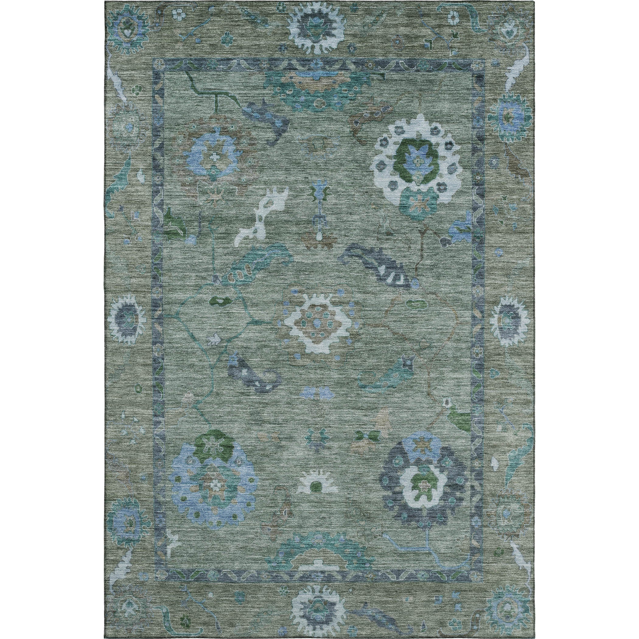 Bern Machine Washable Traditional Aloe Green Rug 2'6" x 3'10" #shape_Rectangle