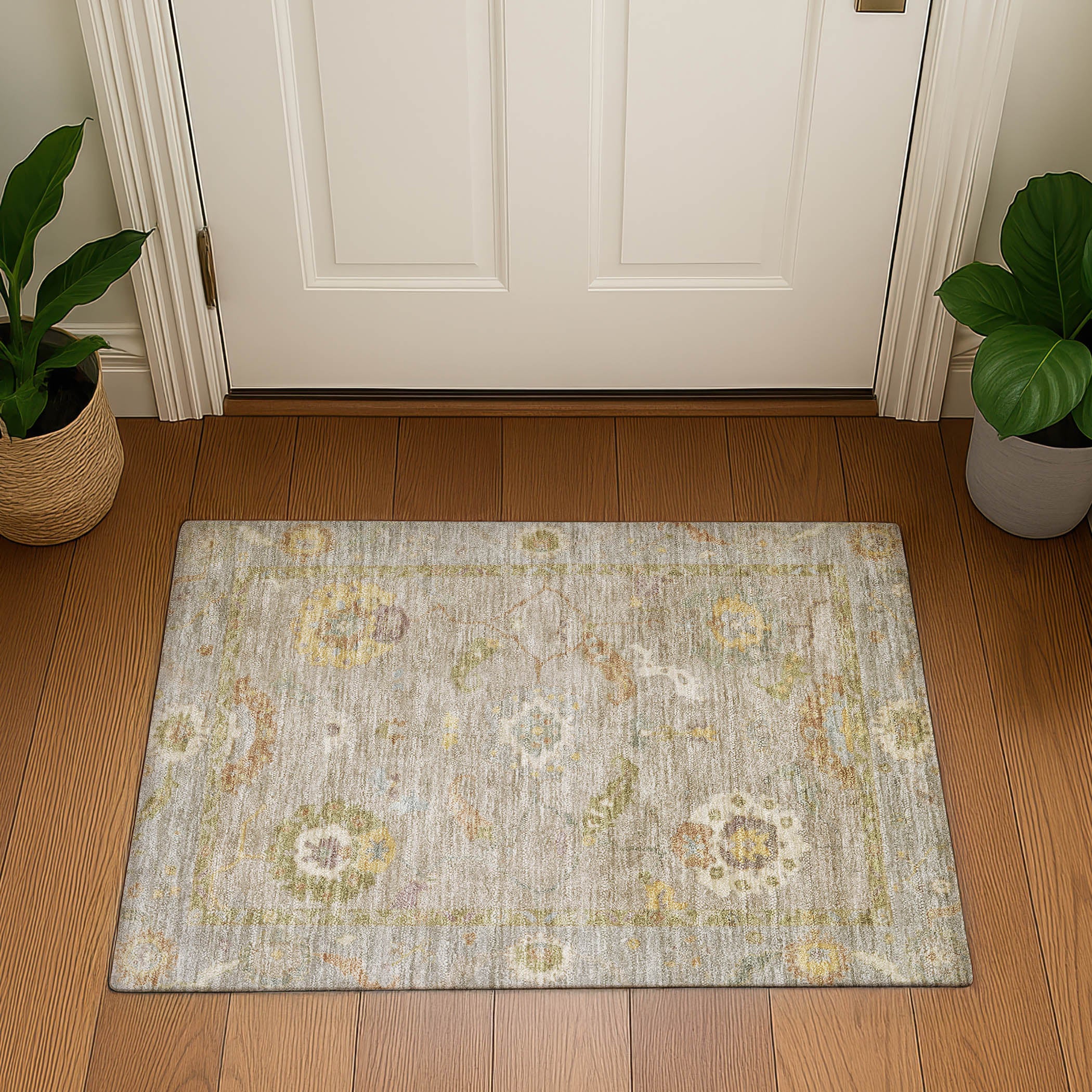 Bern Machine Washable Traditional Khaki Brown Rug 1'8" x 2'6" #shape_Rectangle