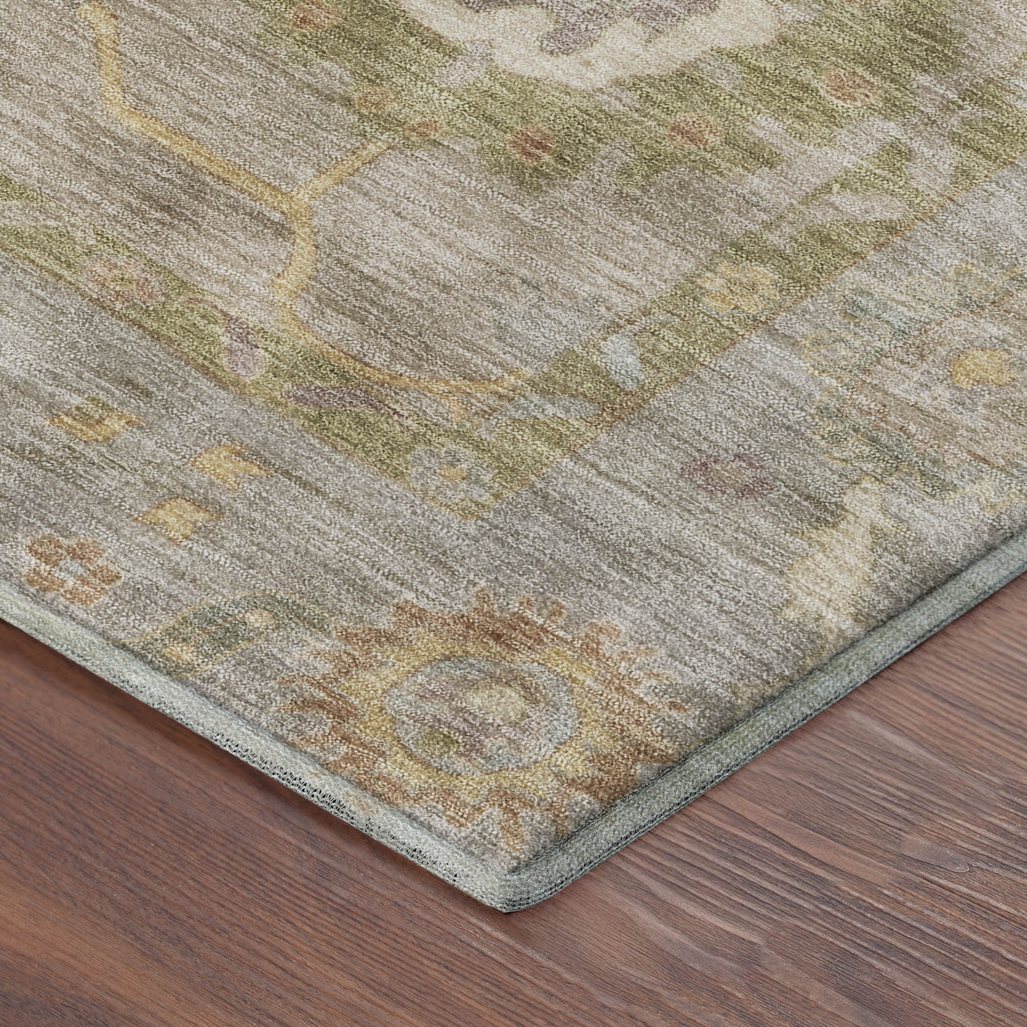 Bern Machine Washable Traditional Khaki Brown Rug 1'8" x 2'6" #shape_Rectangle
