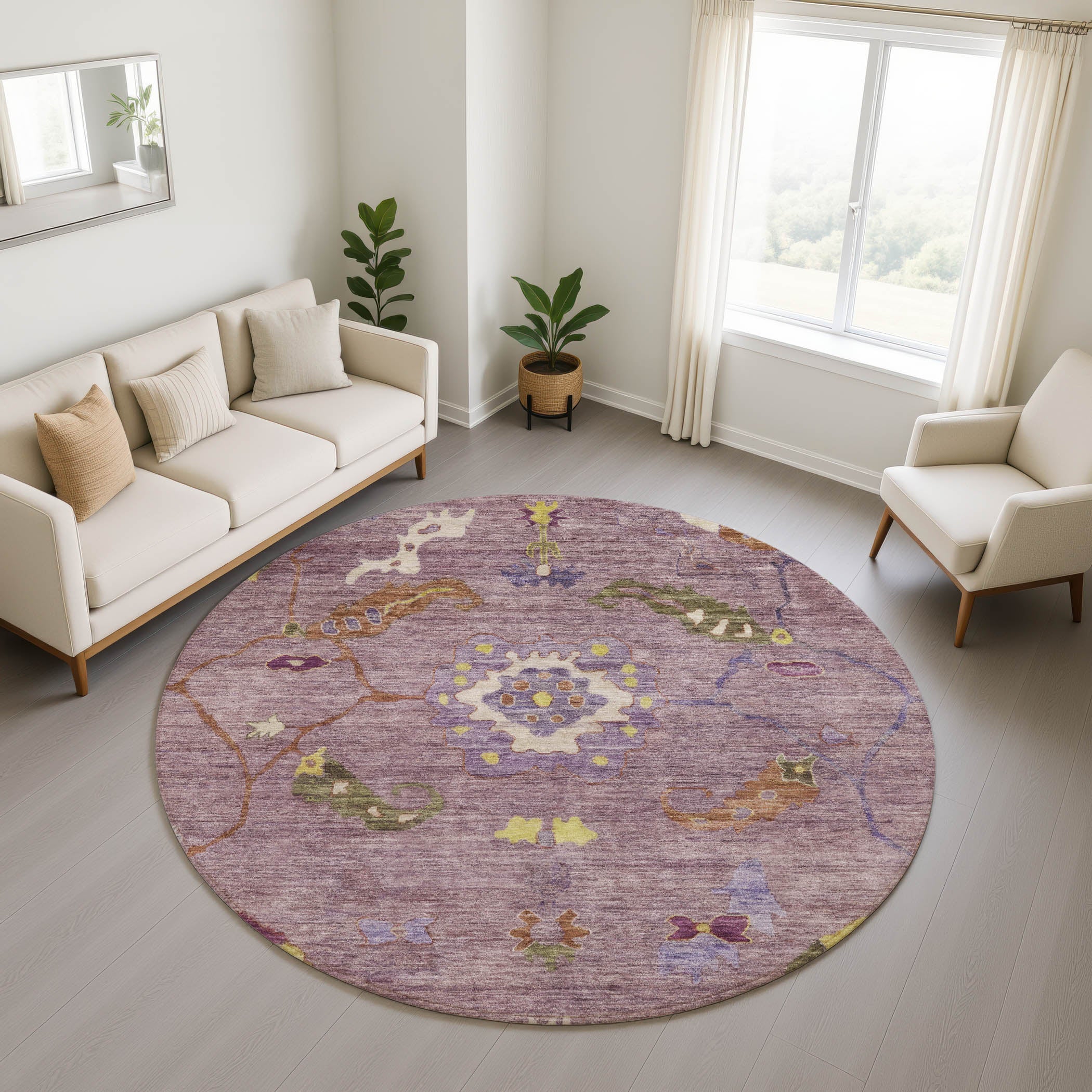 Bern Machine Washable Traditional Merlot Red Rug 8' x 8' #shape_Round