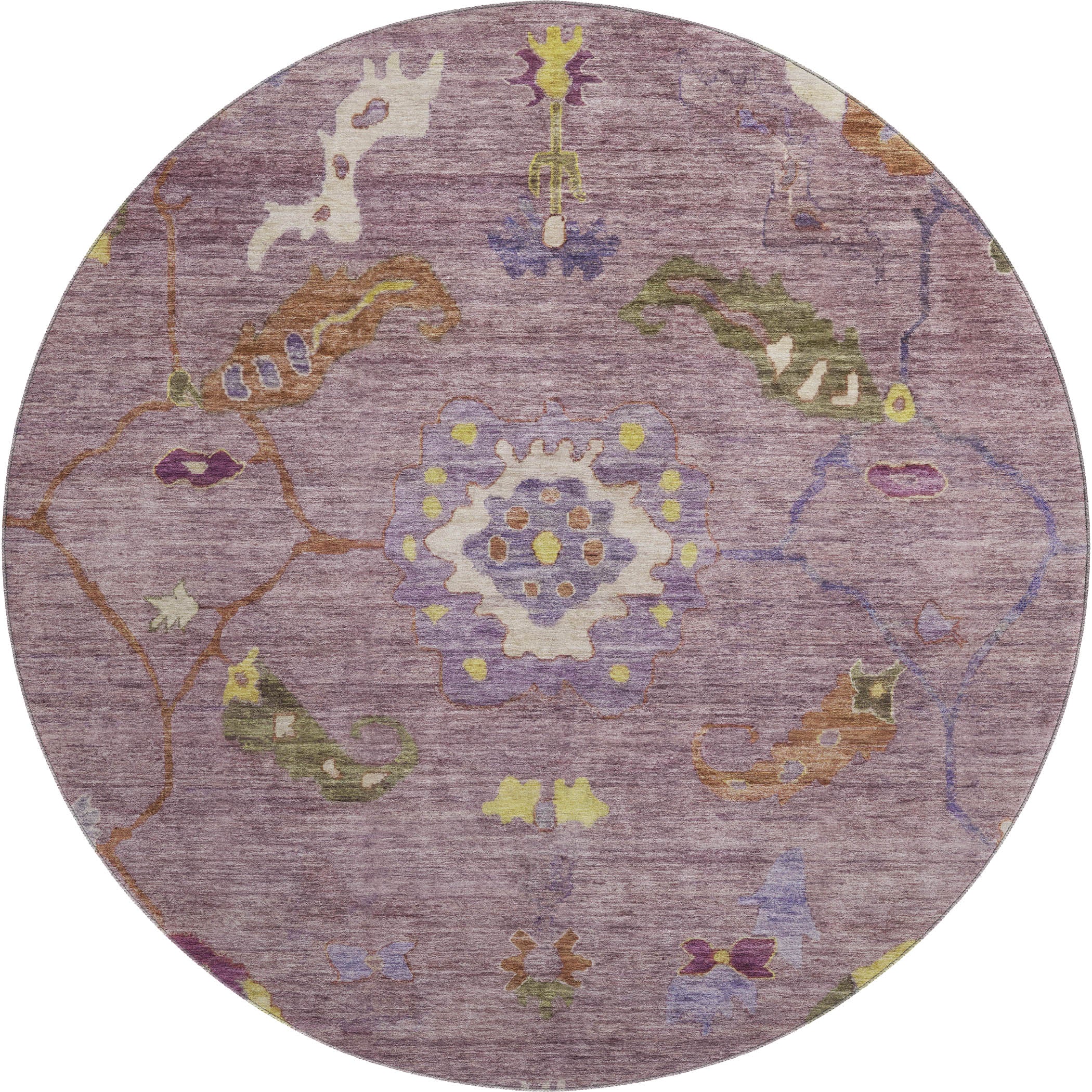 Bern Machine Washable Traditional Merlot Red Rug 8' x 8' #shape_Round