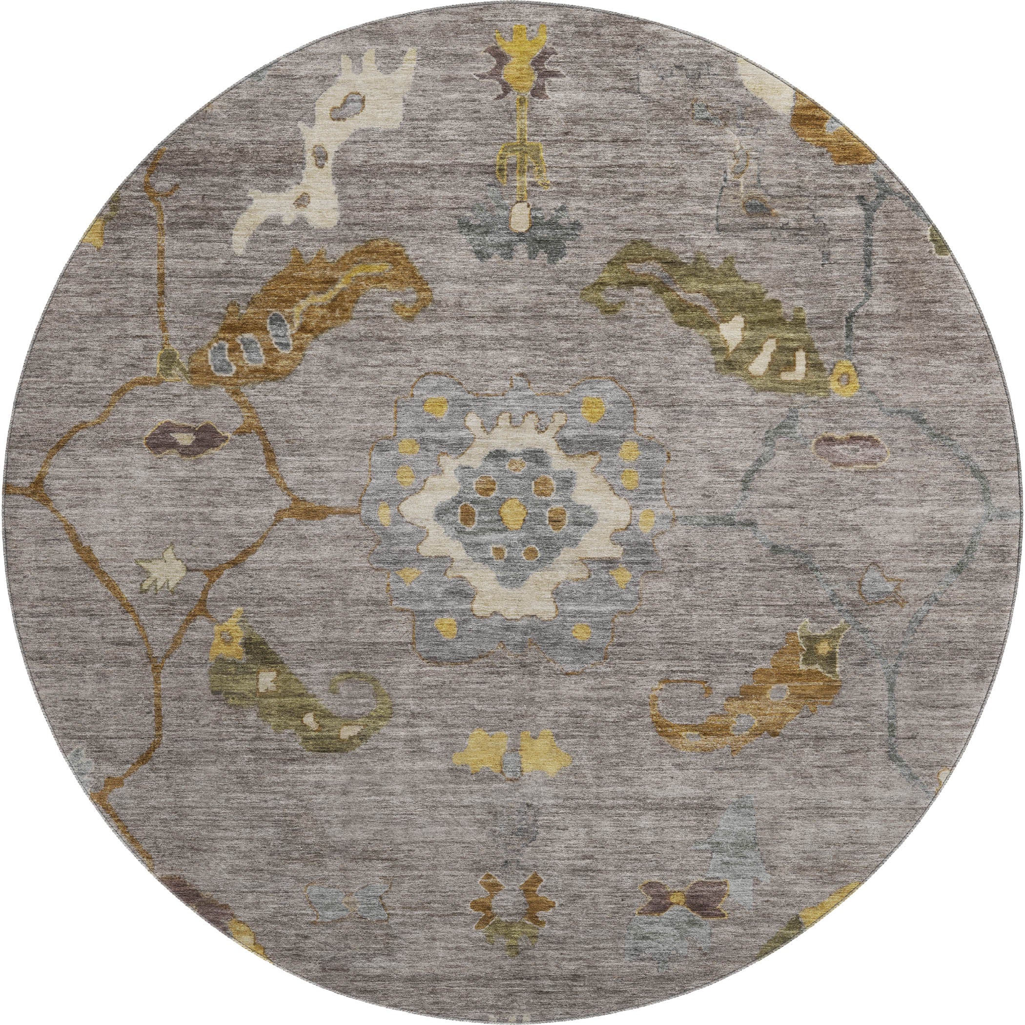 Bern Machine Washable Traditional Pewter Gray Rug 8' x 8' #shape_Round
