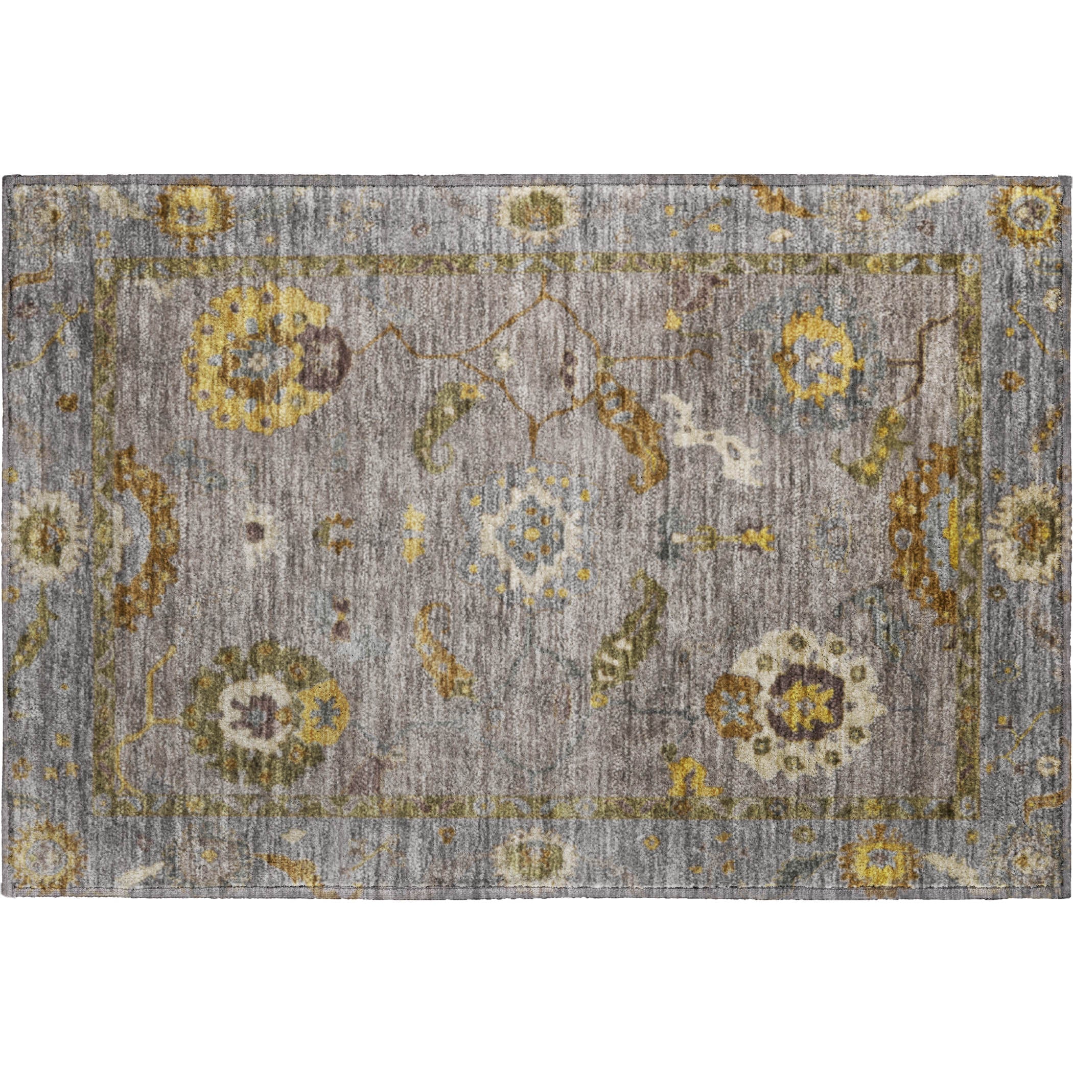 Bern Machine Washable Traditional Pewter Gray Rug 1'8" x 2'6" #shape_Rectangle