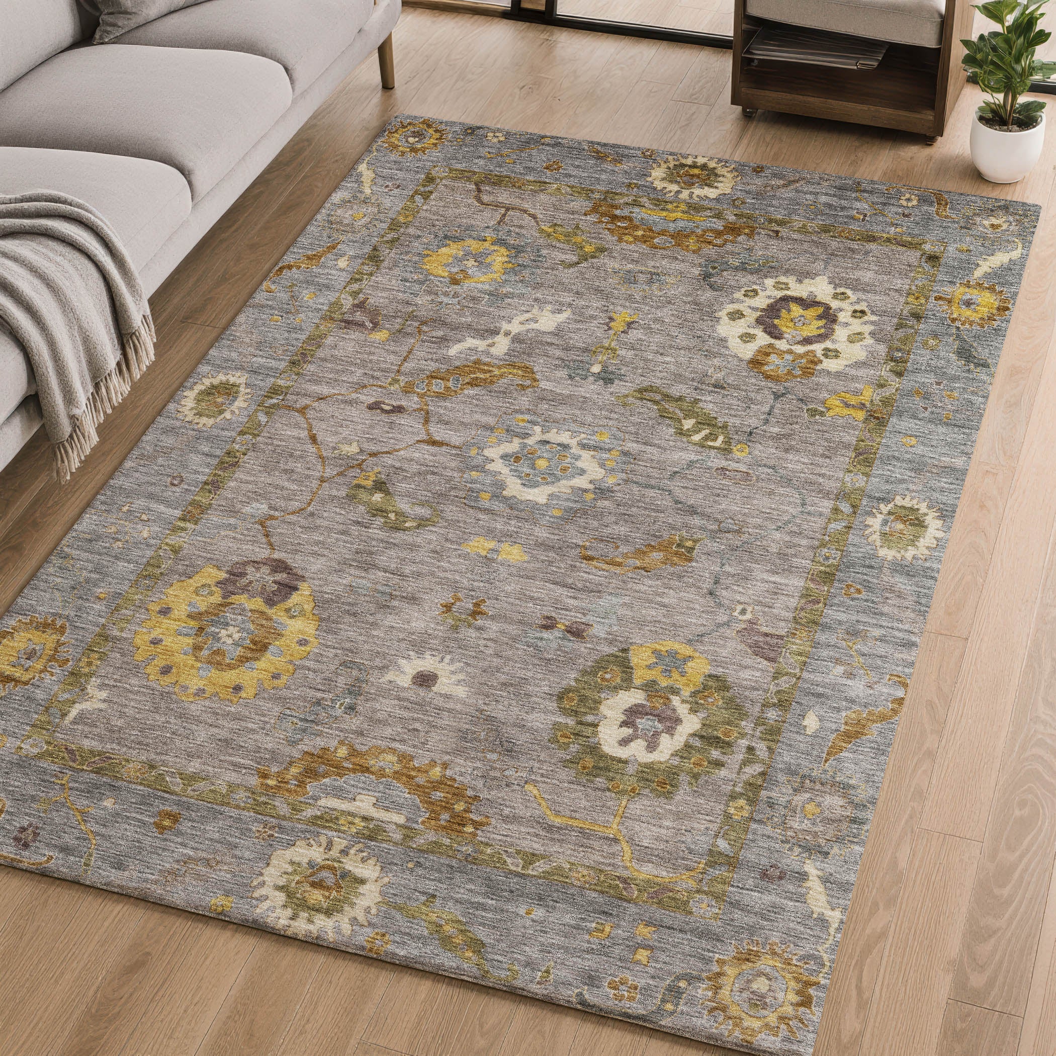 Bern Machine Washable Traditional Pewter Gray Rug 2'6" x 3'10" #shape_Rectangle