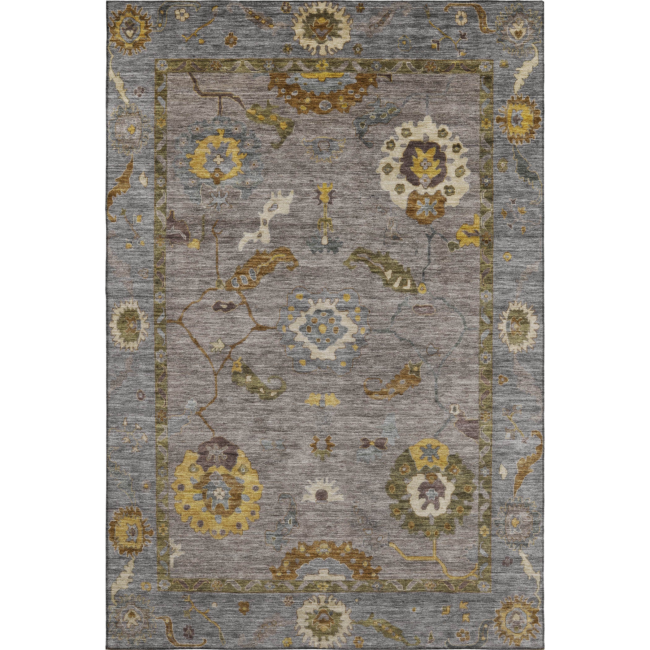 Bern Machine Washable Traditional Pewter Gray Rug 2'6" x 3'10" #shape_Rectangle