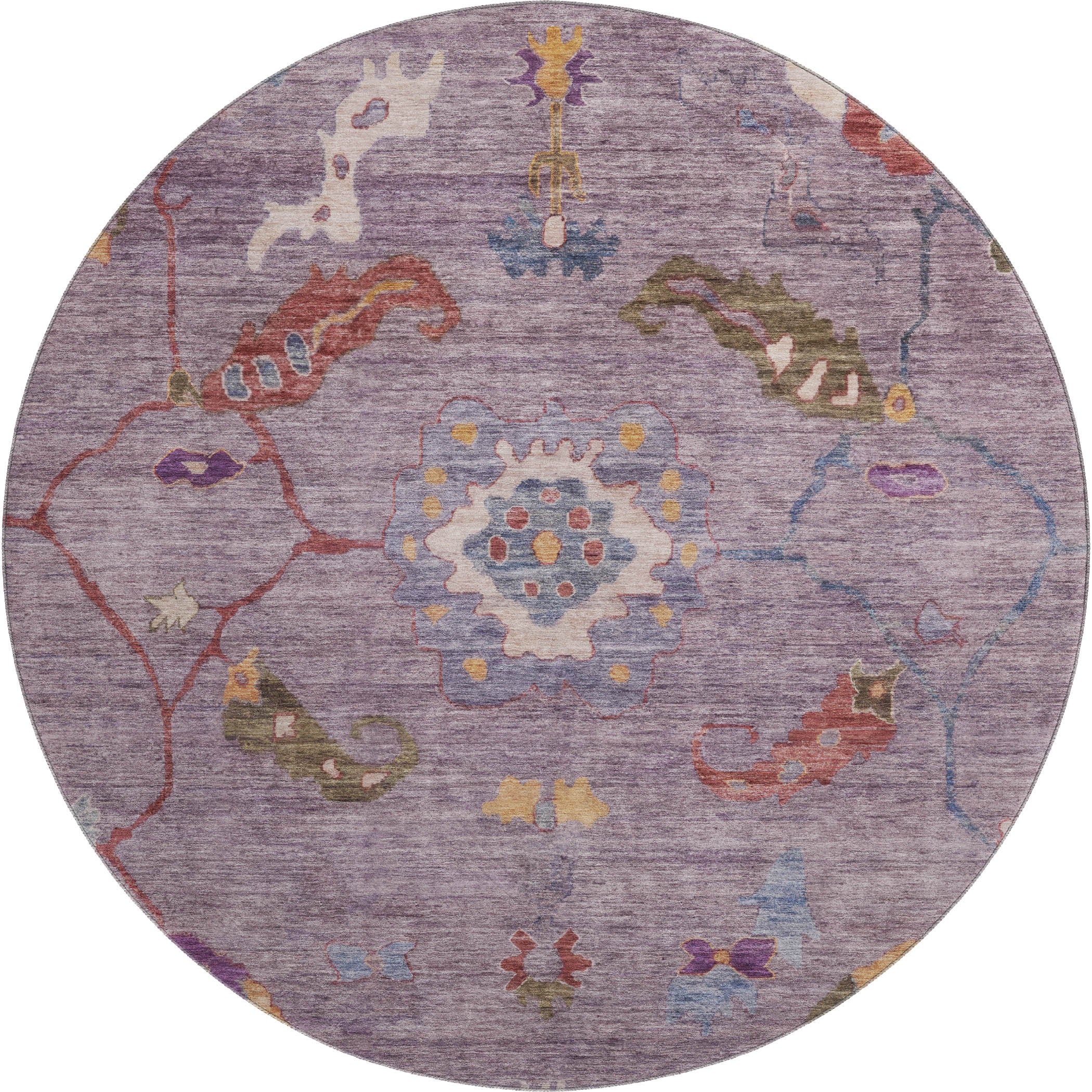 Bern Machine Washable Traditional Plum Purple Rug 8' x 8' #shape_Round
