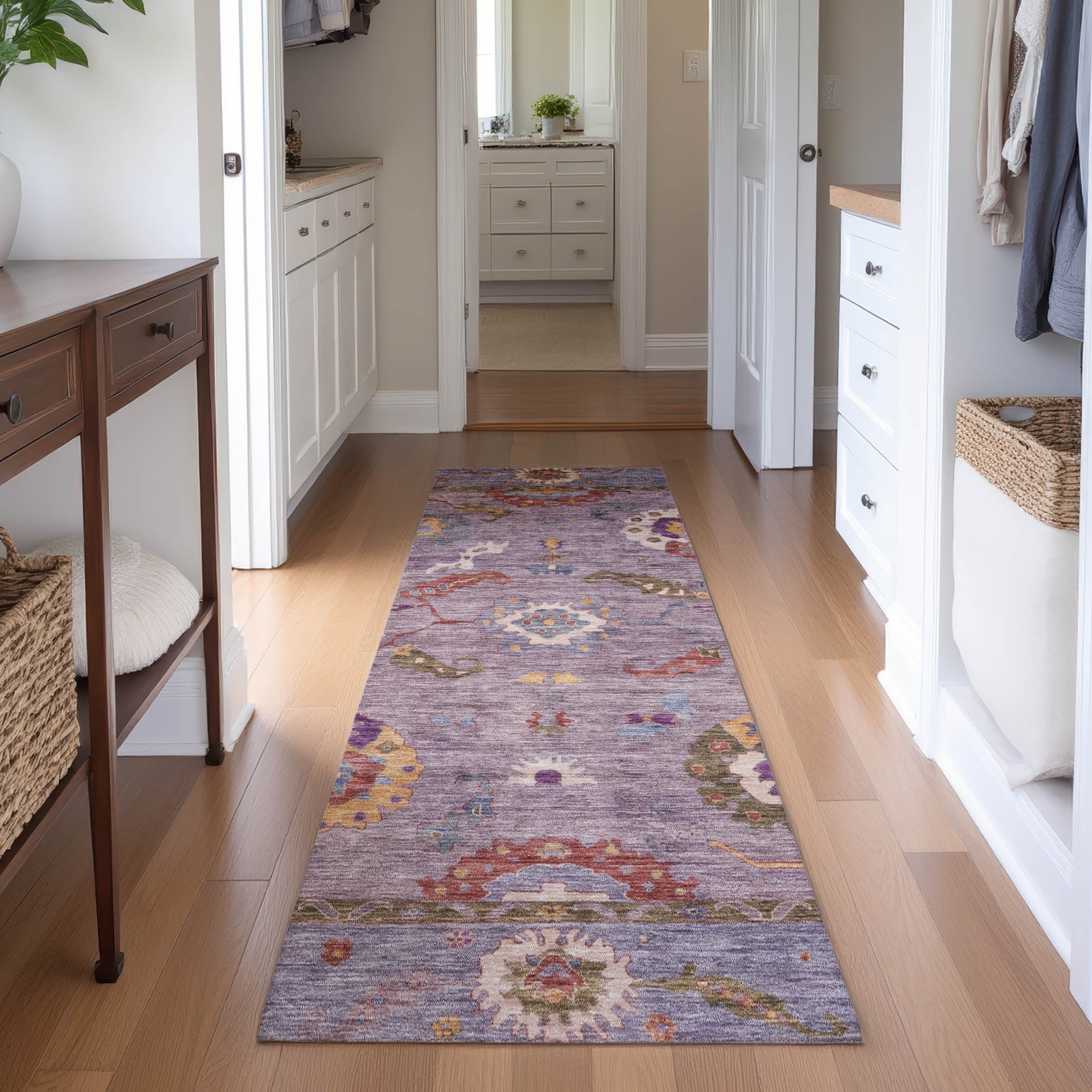 Bern Machine Washable Traditional Plum Purple Rug 2'3" x 7'6" #shape_Runner