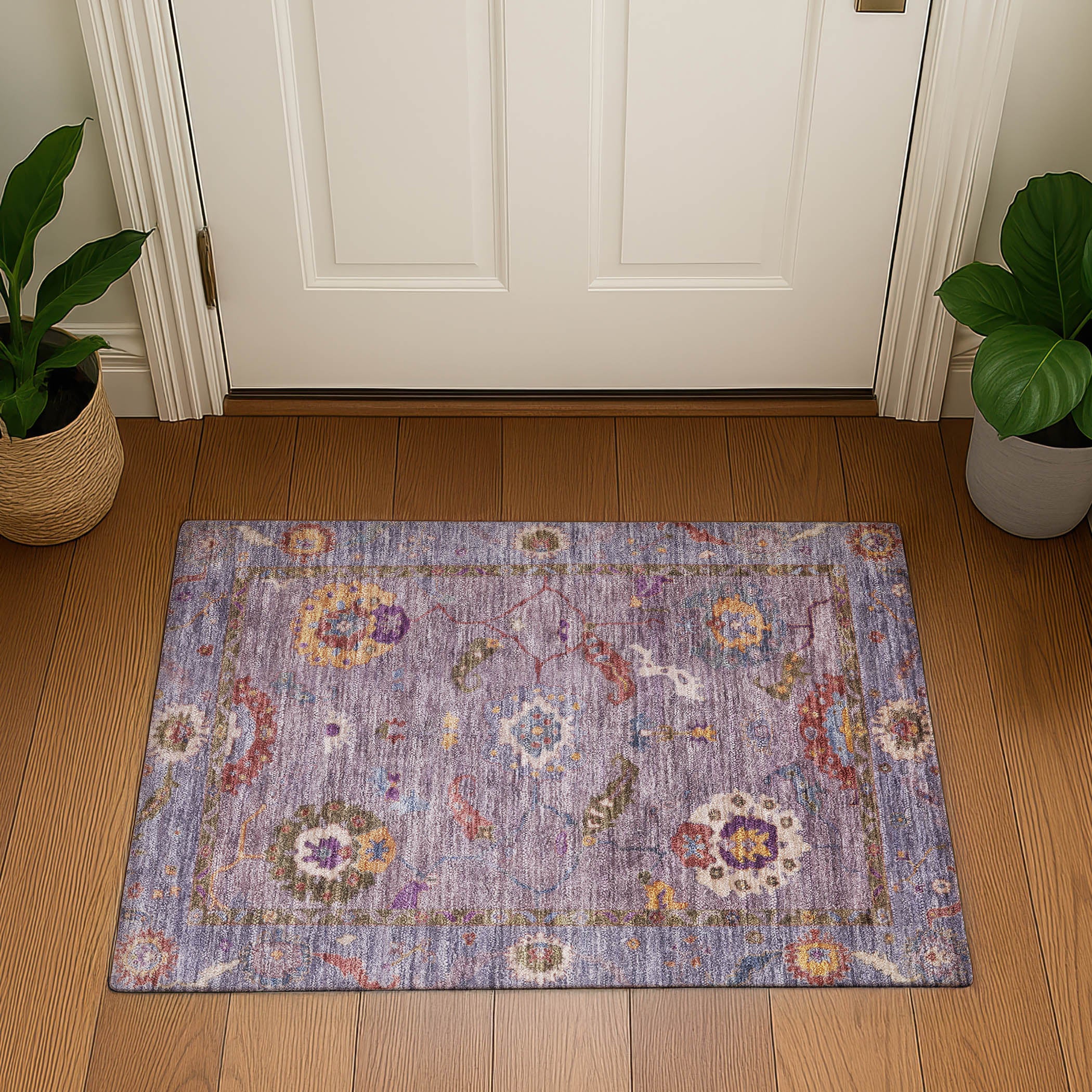 Bern Machine Washable Traditional Plum Purple Rug 1'8" x 2'6" #shape_Rectangle