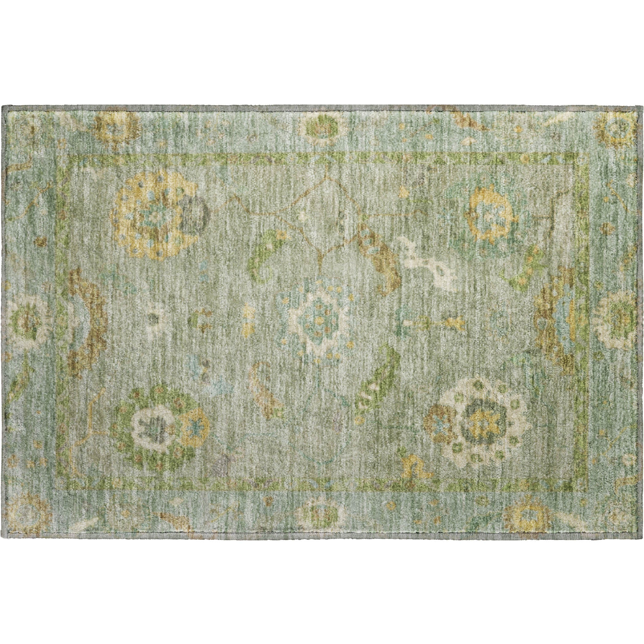 Bern Machine Washable Traditional Sage Green Rug 1'8" x 2'6" #shape_Rectangle
