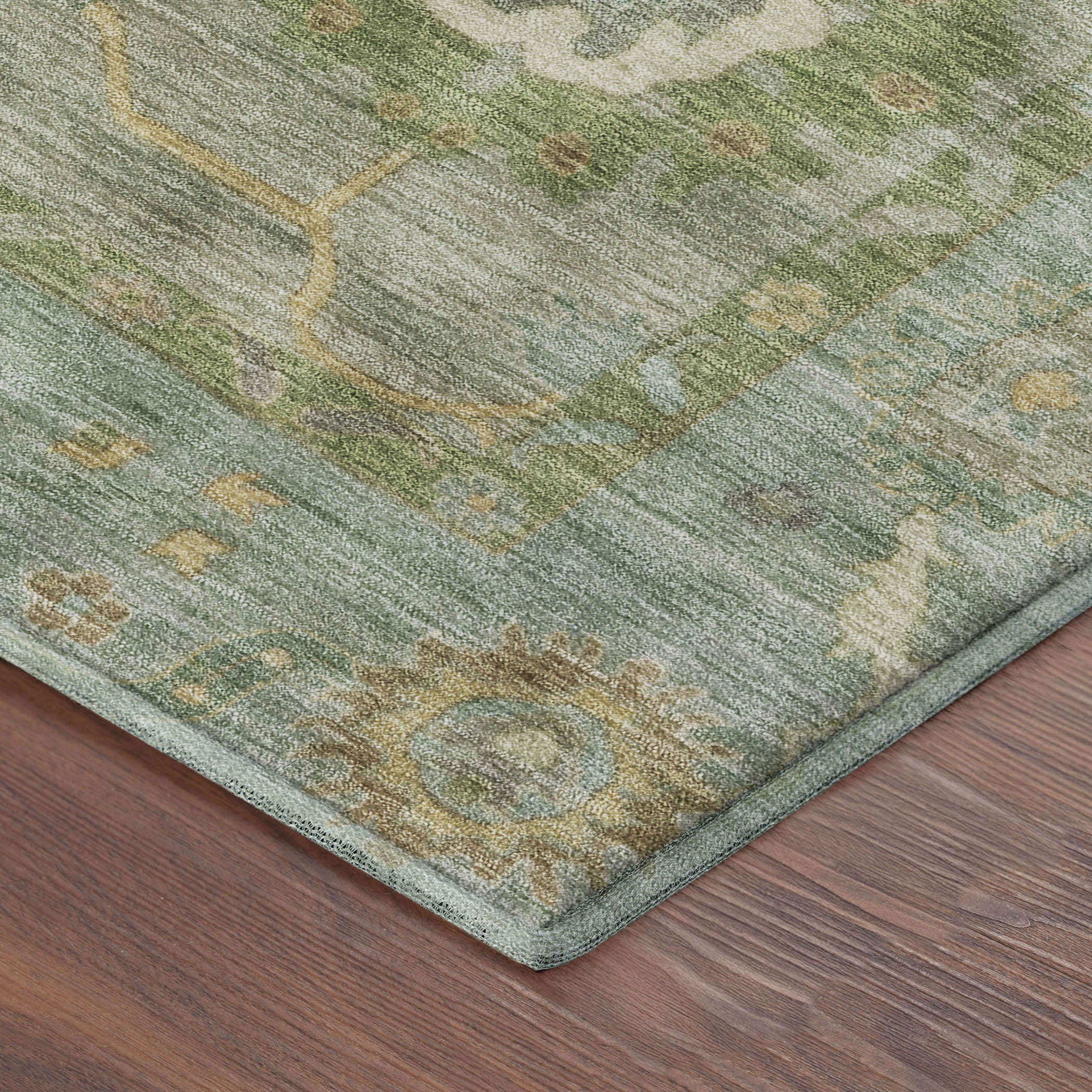 Bern Machine Washable Traditional Sage Green Rug 1'8" x 2'6" #shape_Rectangle