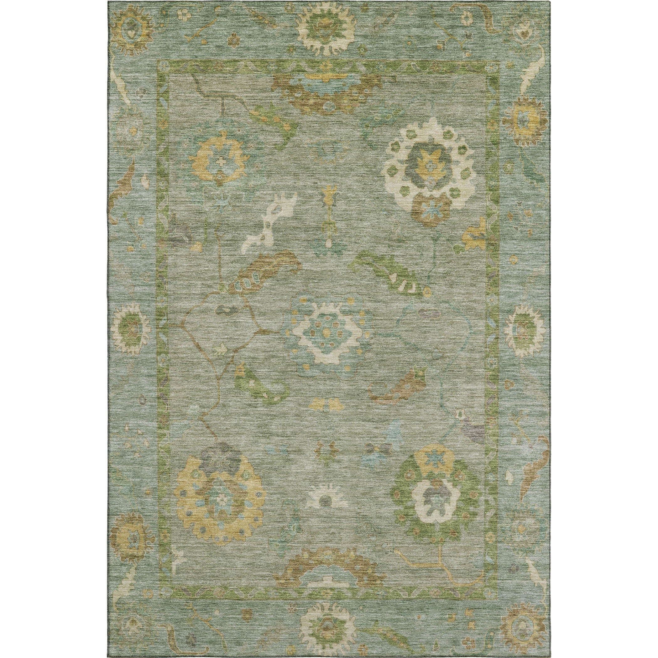 Bern Machine Washable Traditional Sage Green Rug 2'6" x 3'10" #shape_Rectangle