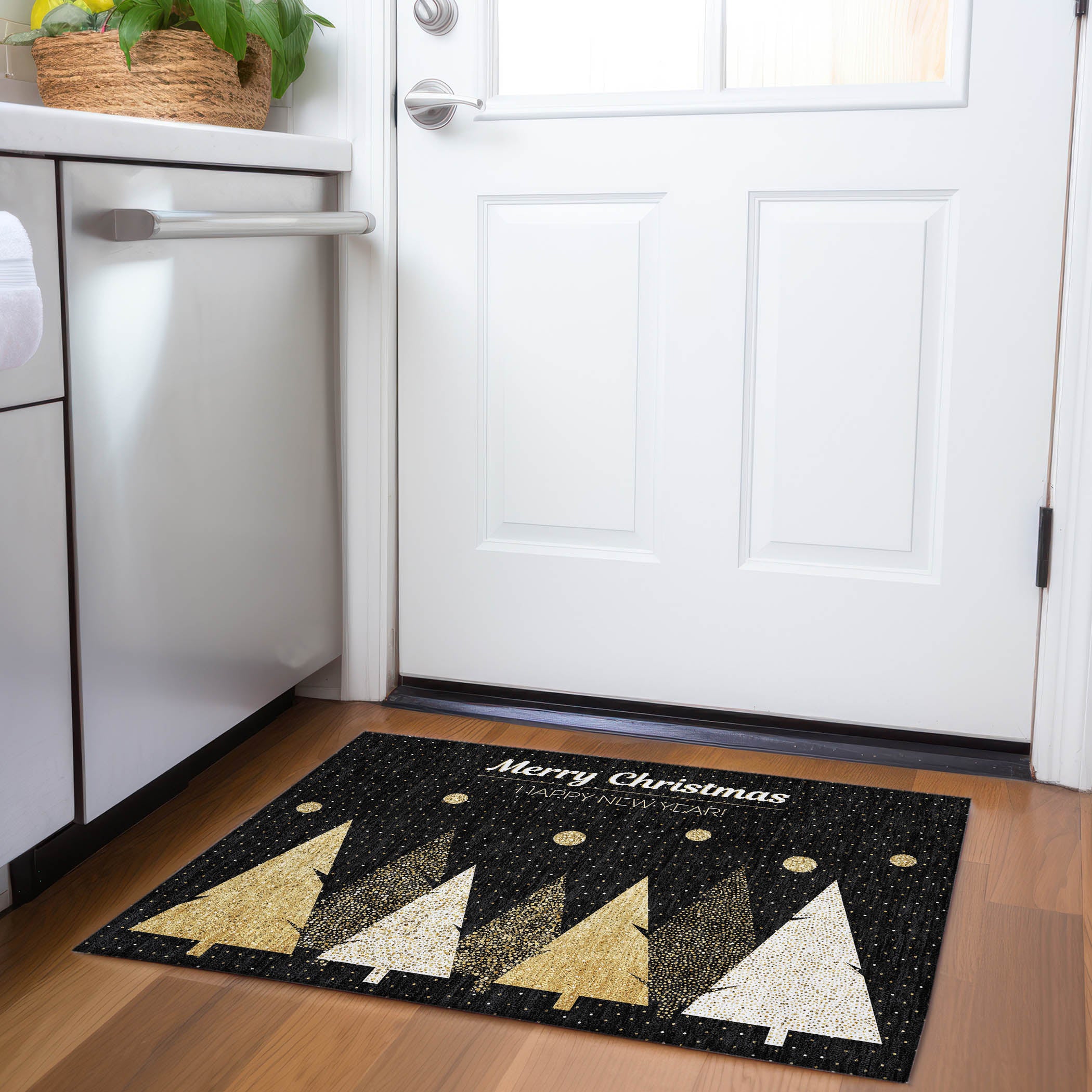 Bern Machine Washable Holiday Midnight Black Rug 1'8" x 2'6" #shape_Rectangle