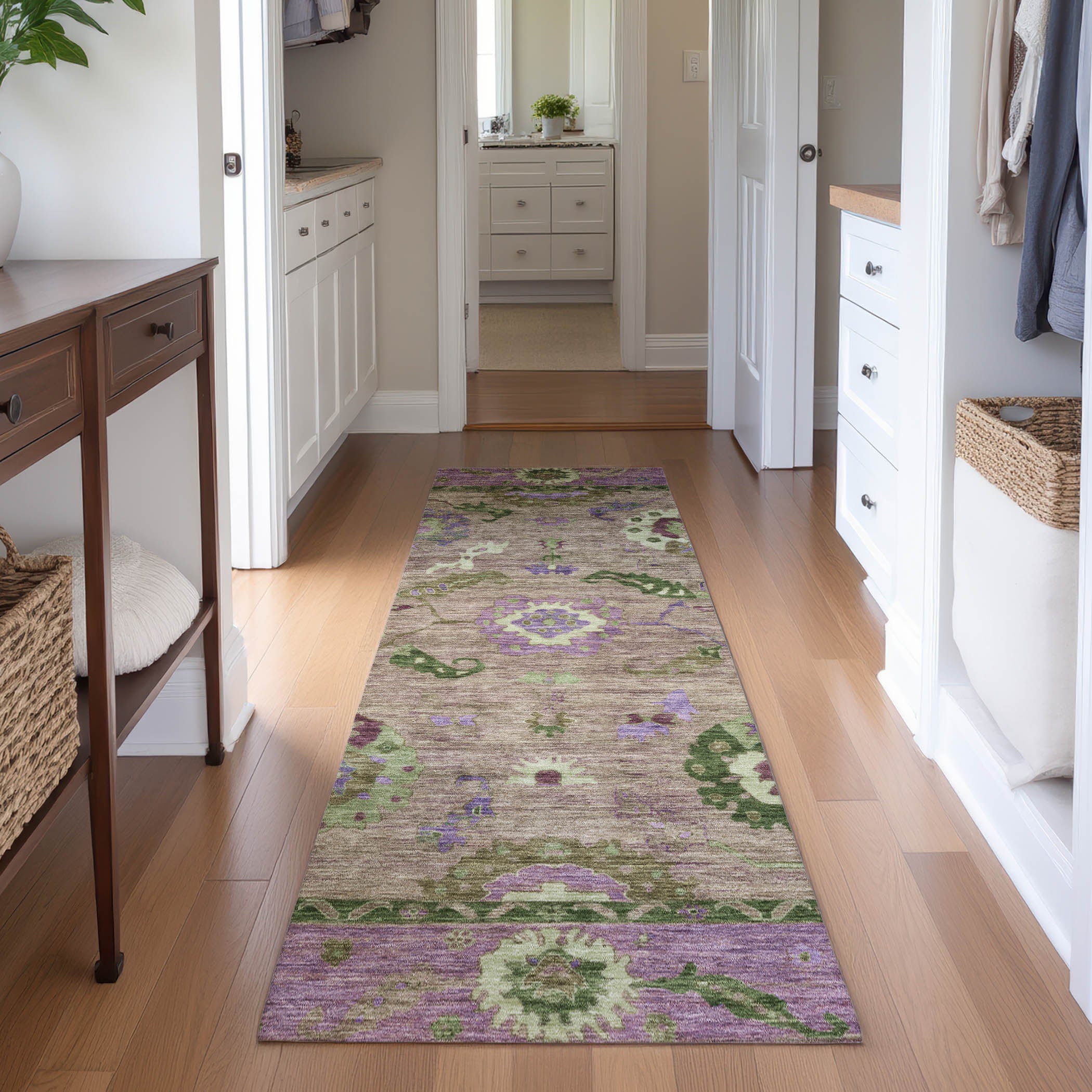 Kathmandu Machine Washable Traditional Brown Rug 2'3" x 7'6" #shape_Runner