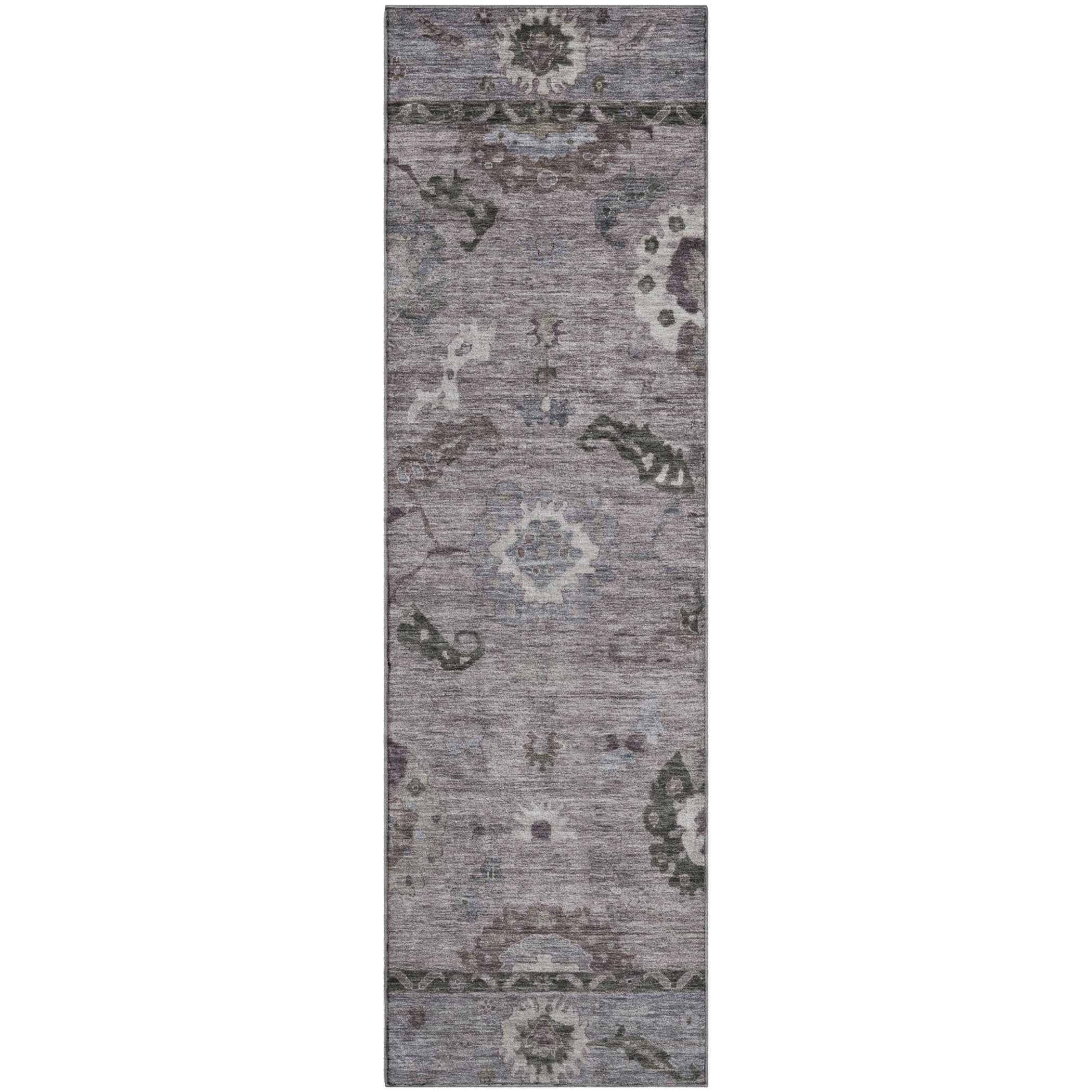 Kathmandu Machine Washable Traditional Pewter Gray Rug 2'3" x 7'6" #shape_Runner