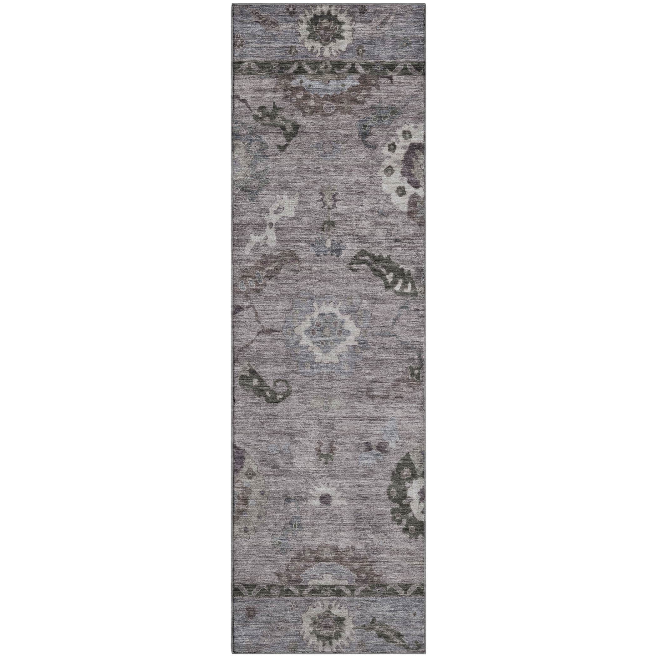 Kathmandu Machine Washable Traditional Pewter Gray Rug 2'3" x 7'6" #shape_Runner