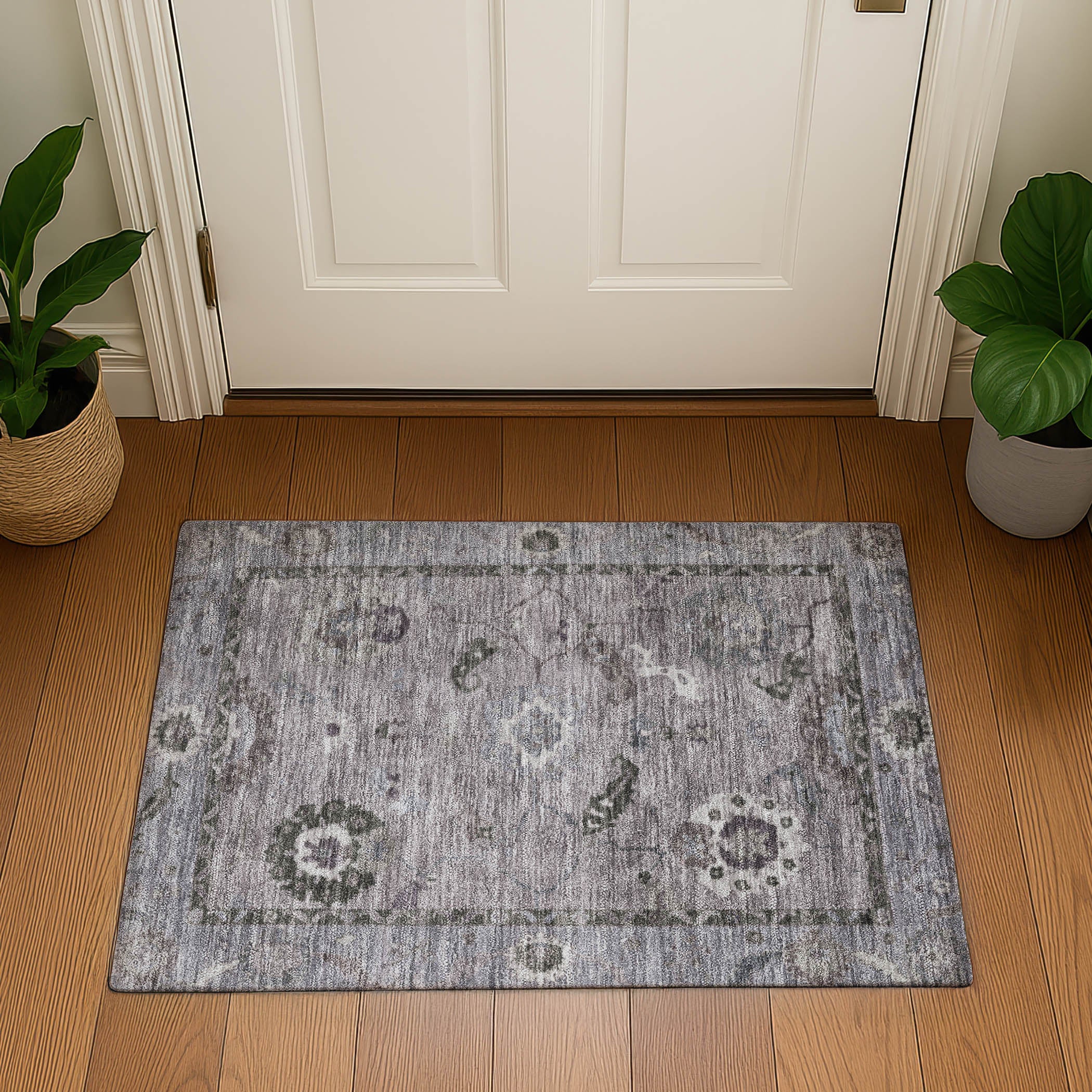 Kathmandu Machine Washable Traditional Pewter Gray Rug 1'8" x 2'6" #shape_Rectangle
