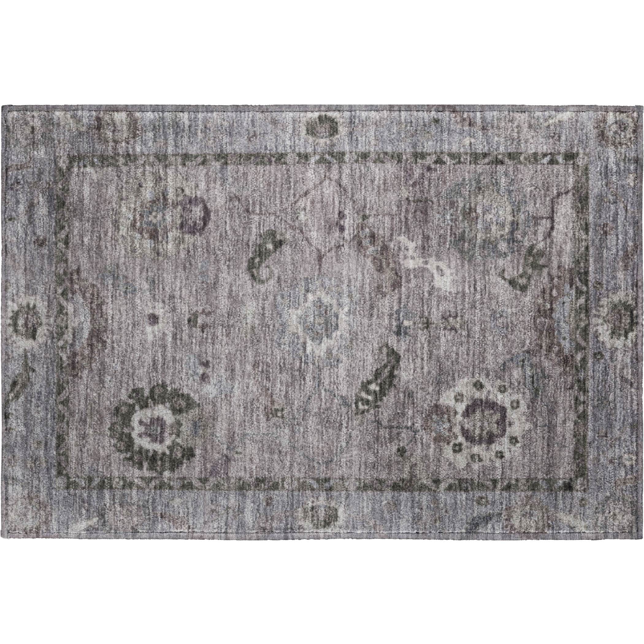 Kathmandu Machine Washable Traditional Pewter Gray Rug 1'8" x 2'6" #shape_Rectangle