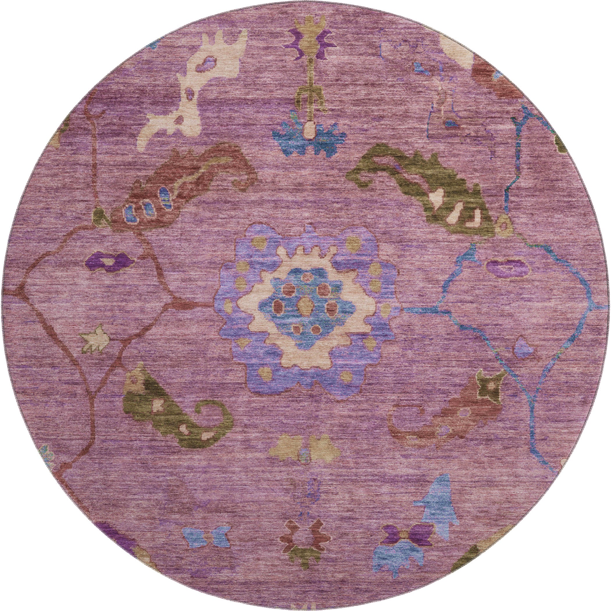 Kathmandu Machine Washable Traditional Pink Rug 8' x 8' #shape_Round