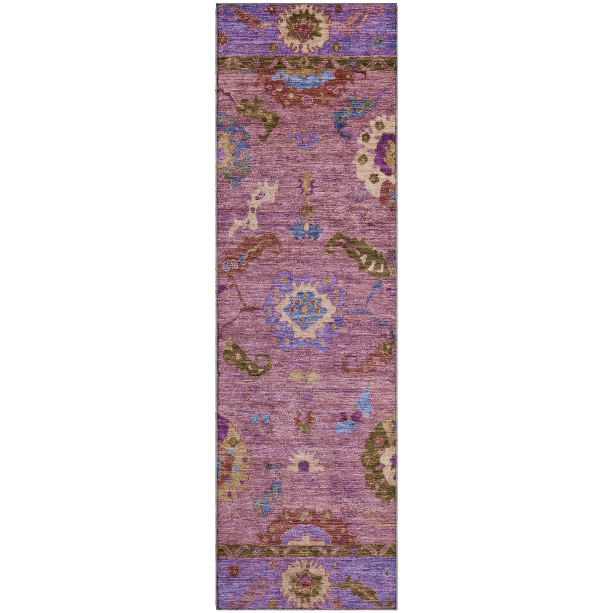 Kathmandu Machine Washable Traditional Pink Rug 2'3" x 7'6" #shape_Runner