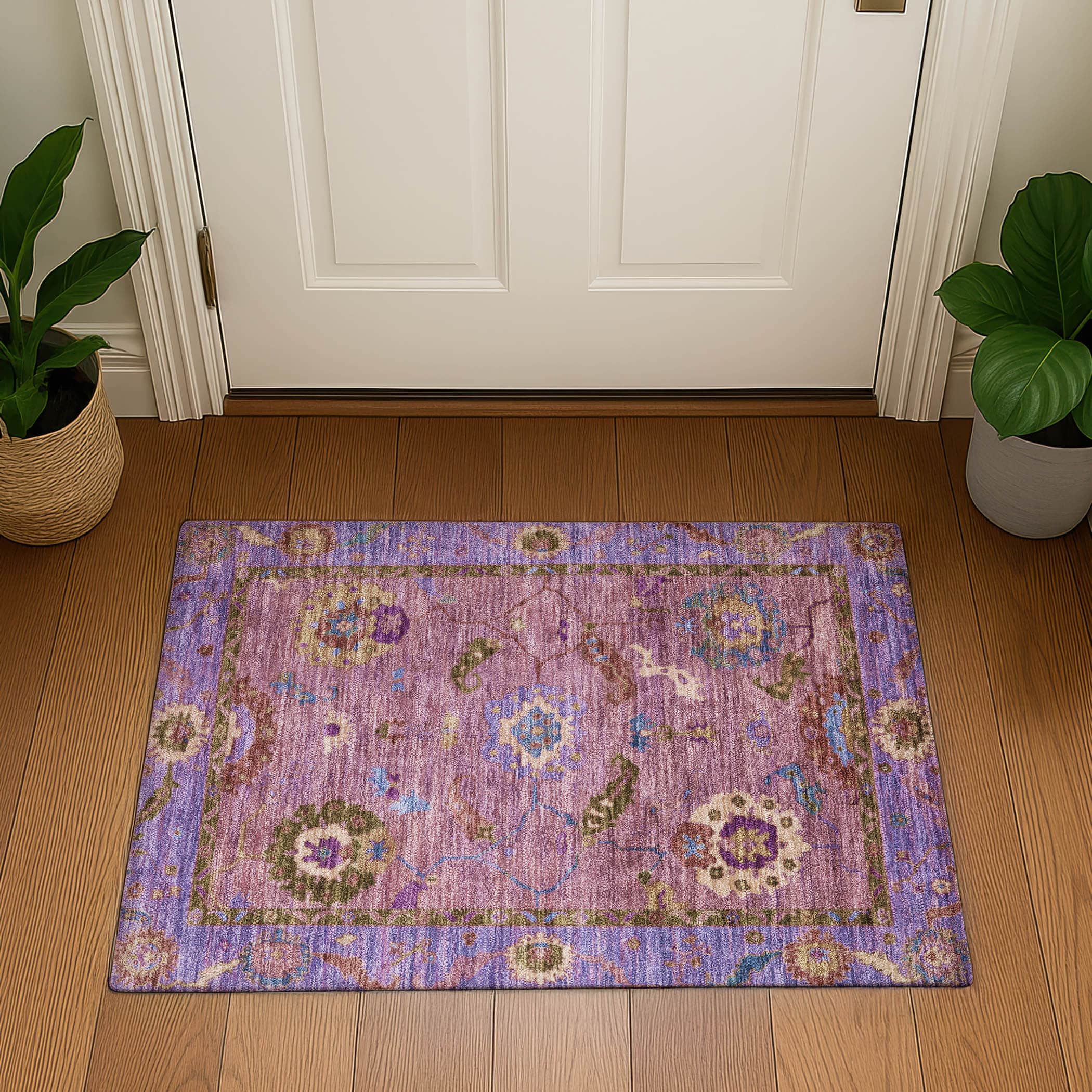 Kathmandu Machine Washable Traditional Pink Rug 1'8" x 2'6" #shape_Rectangle