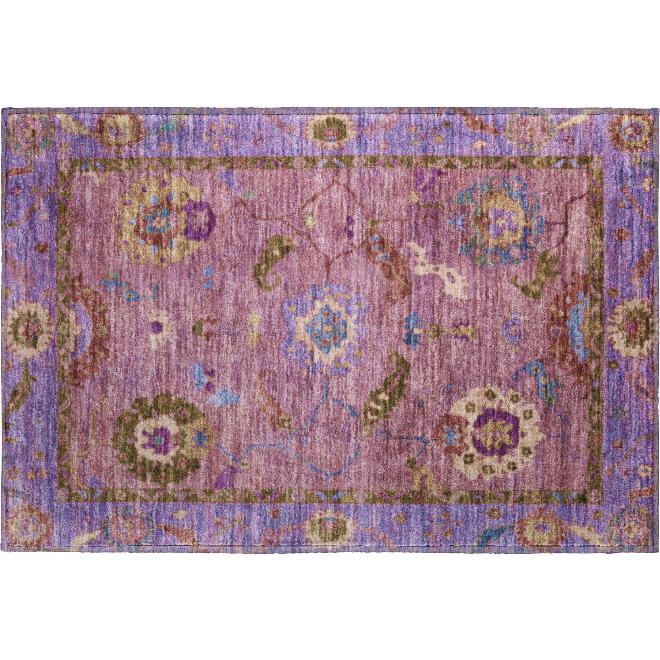 Kathmandu Machine Washable Traditional Pink Rug 1'8" x 2'6" #shape_Rectangle
