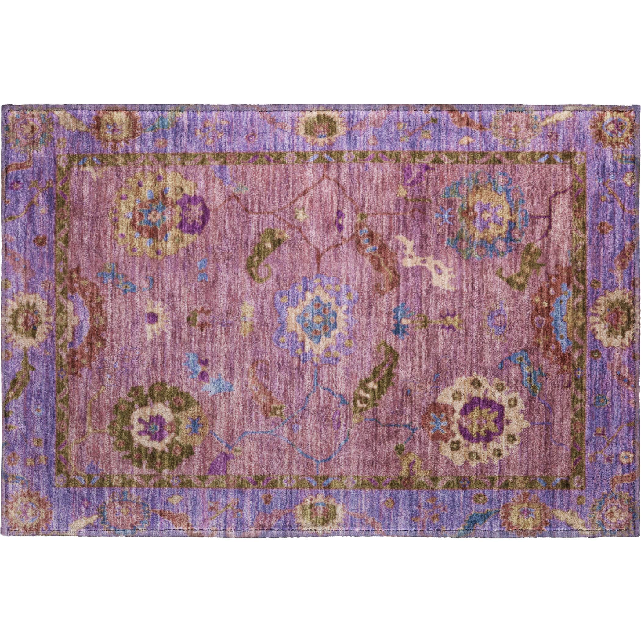 Kathmandu Machine Washable Traditional Pink Rug 1'8" x 2'6" #shape_Rectangle