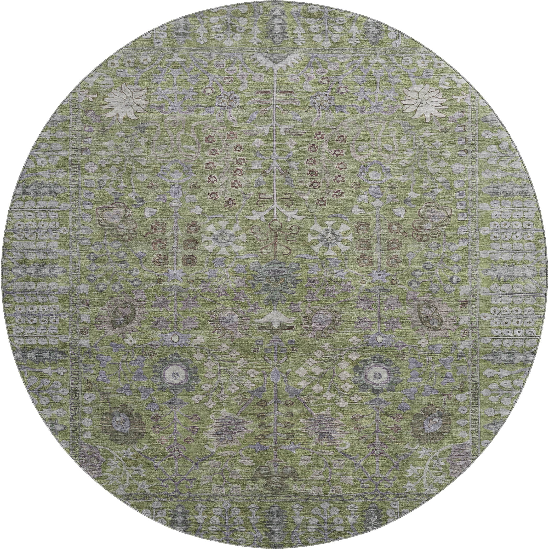 Montevideo Machine Washable Traditional Aloe Green Rug 8' x 8' #shape_Round