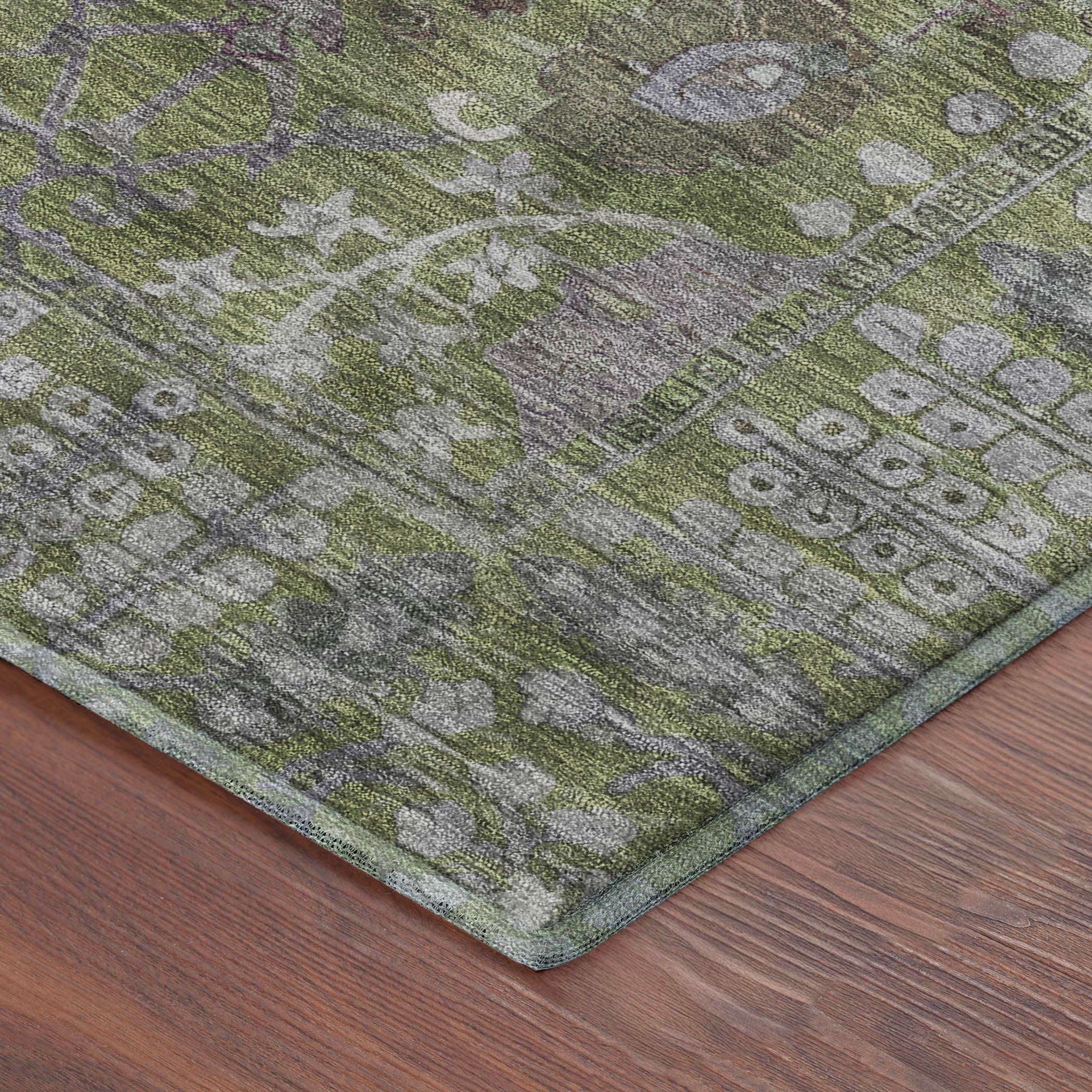 Montevideo Machine Washable Traditional Aloe Green Rug 1'8" x 2'6" #shape_Rectangle