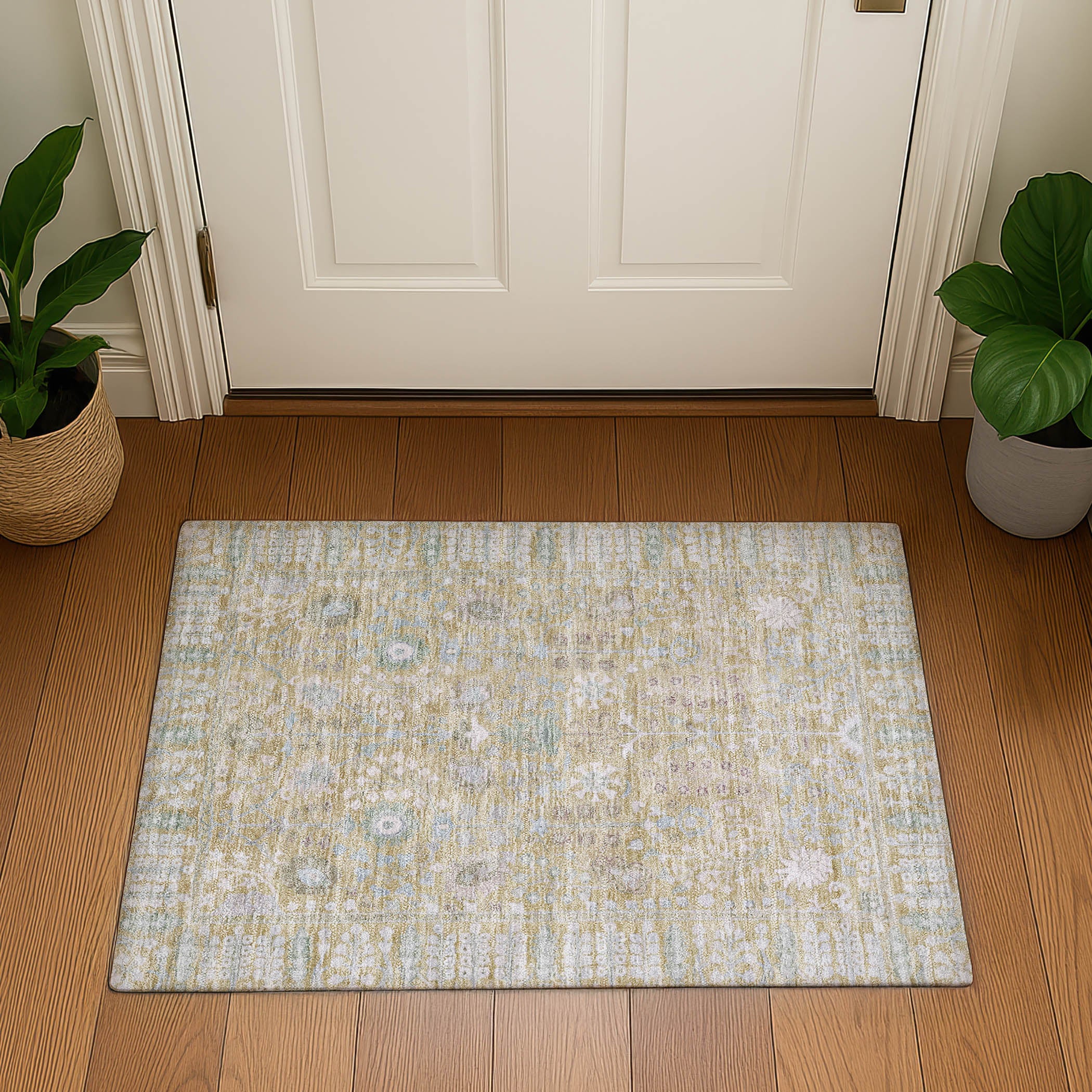 Montevideo Machine Washable Traditional Beige Brown Rug 1'8" x 2'6" #shape_Rectangle