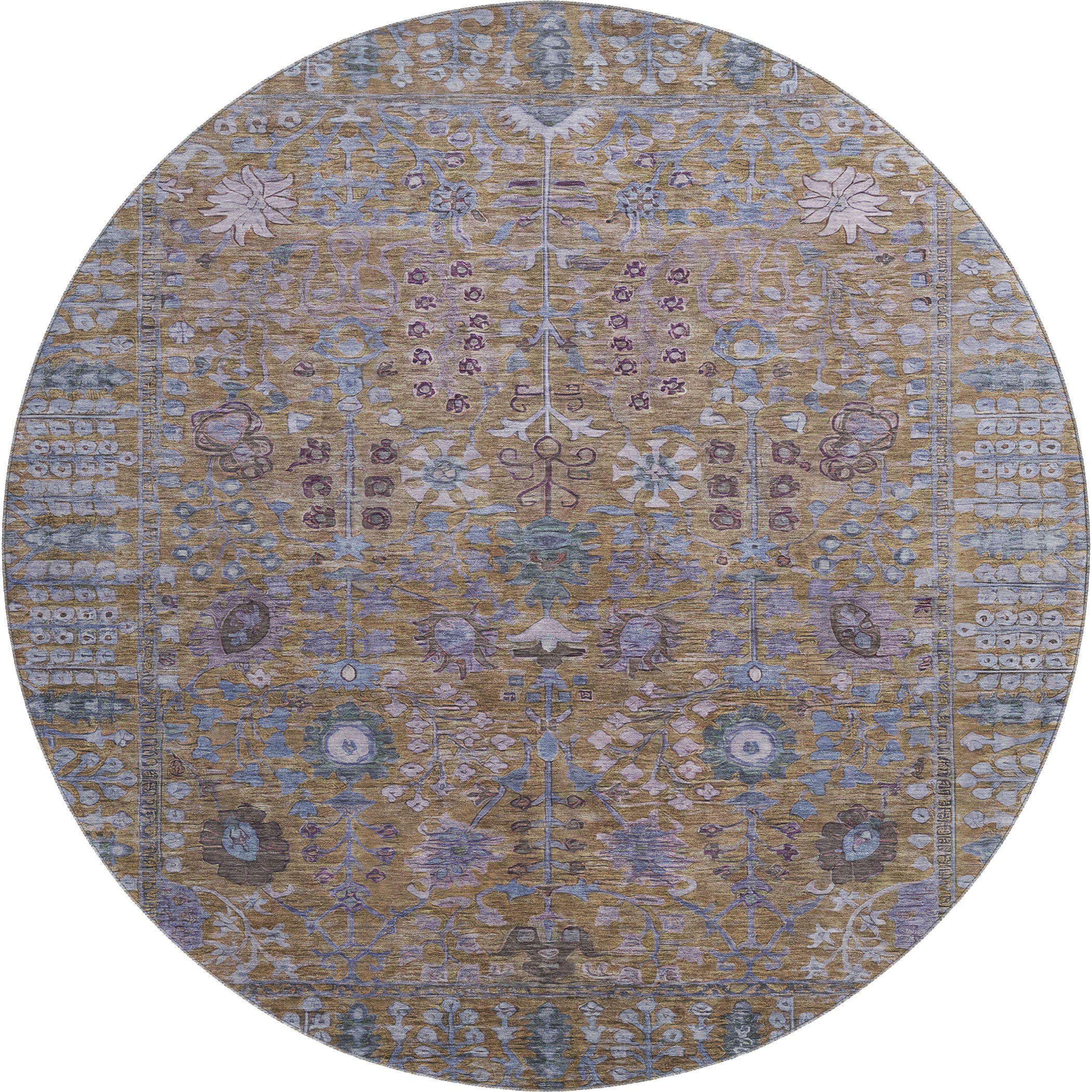 Montevideo Machine Washable Traditional Brown Rug 8' x 8' #shape_Round