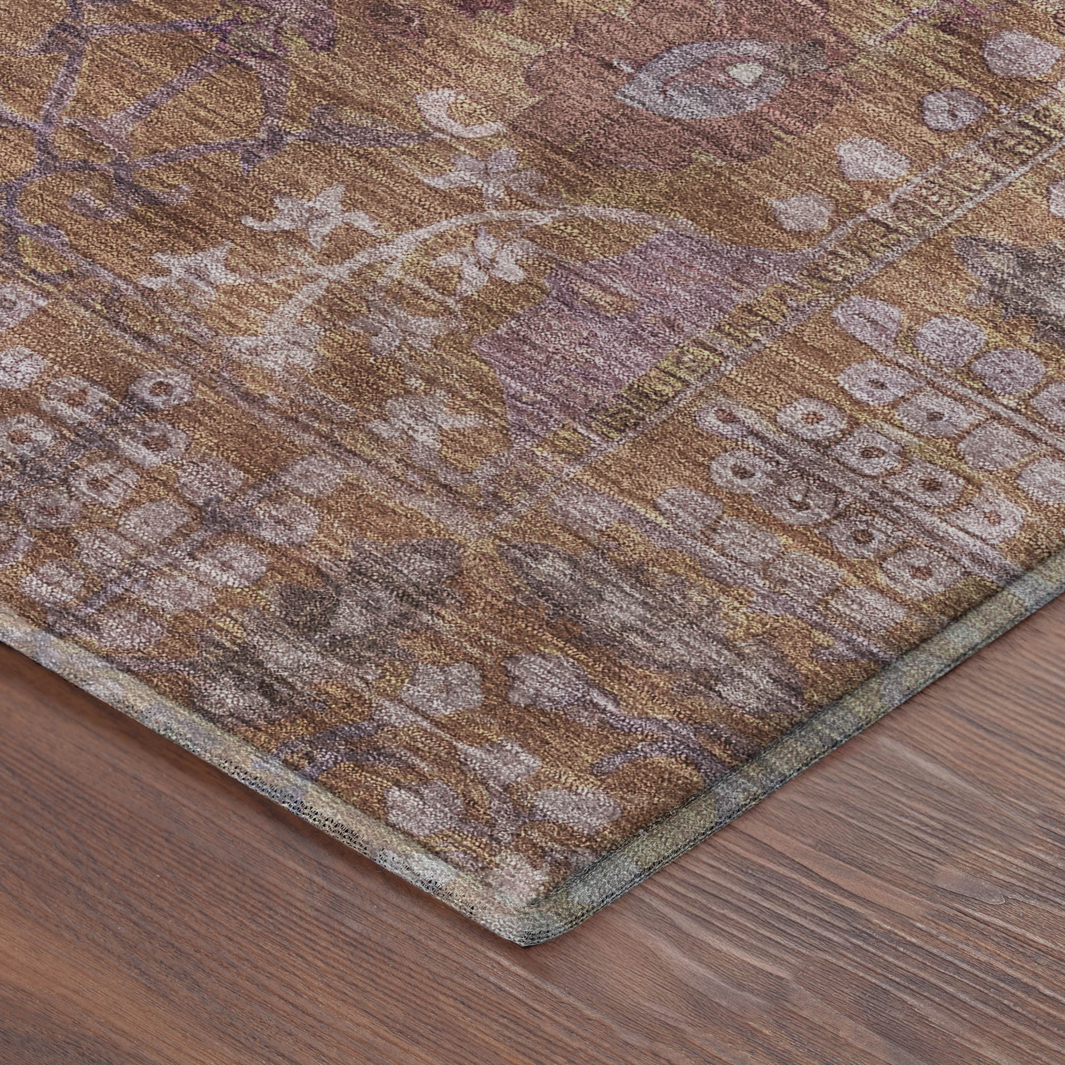Montevideo Machine Washable Traditional Copper Orange Rug 1'8" x 2'6" #shape_Rectangle