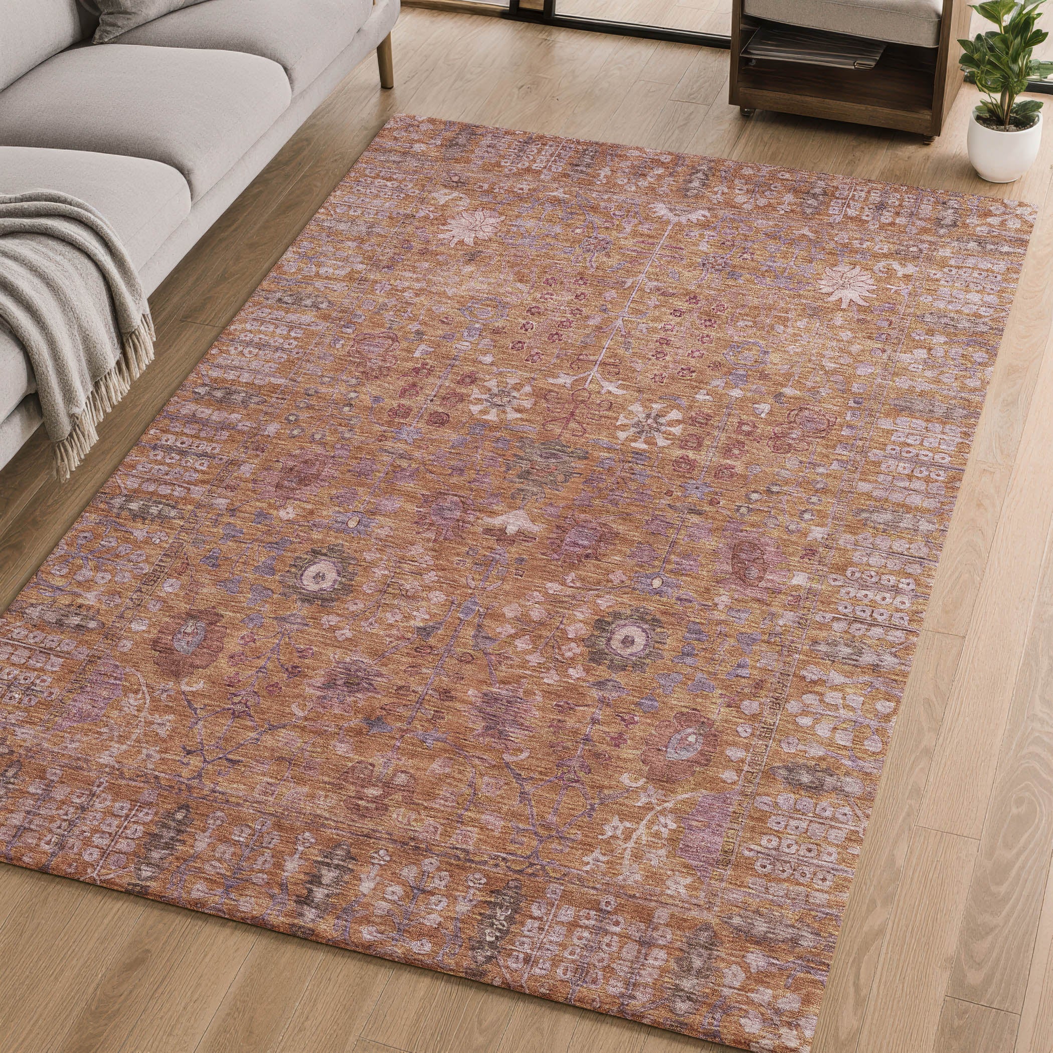 Montevideo Machine Washable Traditional Copper Orange Rug 2'6" x 3'10" #shape_Rectangle