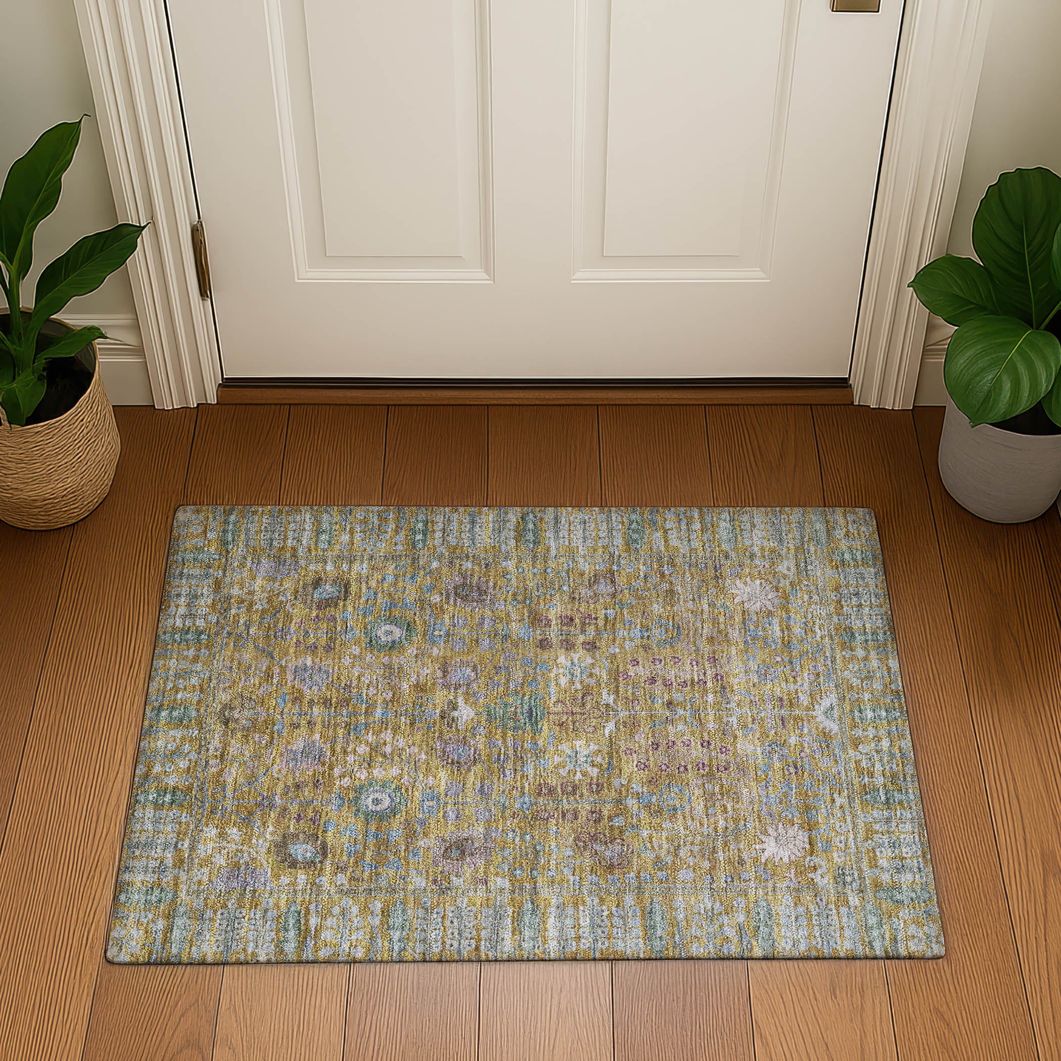 Montevideo Machine Washable Traditional Gold Rug 1'8" x 2'6" #shape_Rectangle