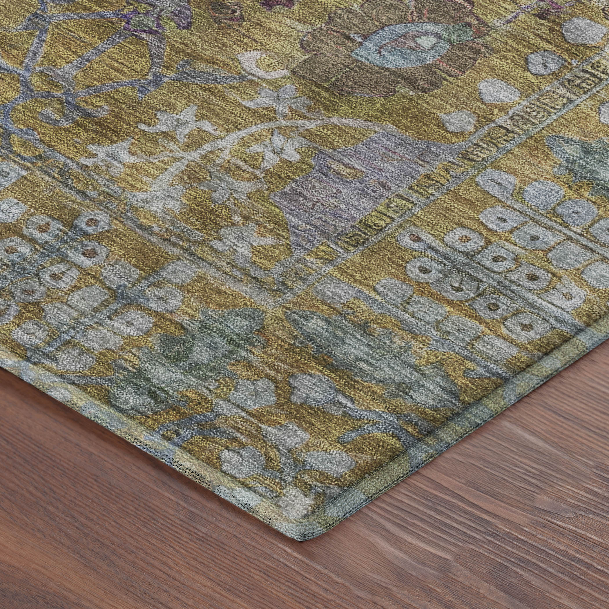 Montevideo Machine Washable Traditional Gold Rug 1'8" x 2'6" #shape_Rectangle