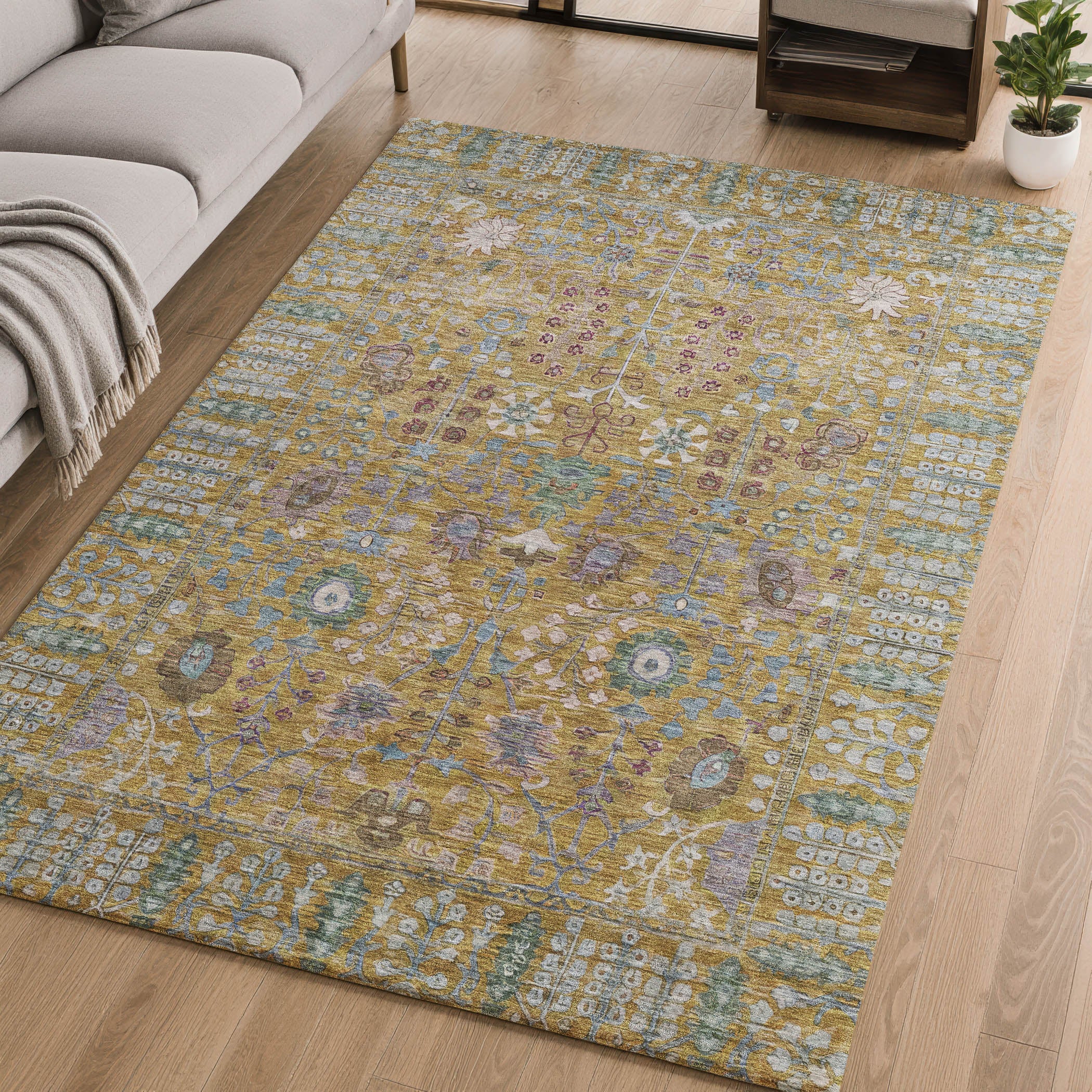 Montevideo Machine Washable Traditional Gold Rug 2'6" x 3'10" #shape_Rectangle