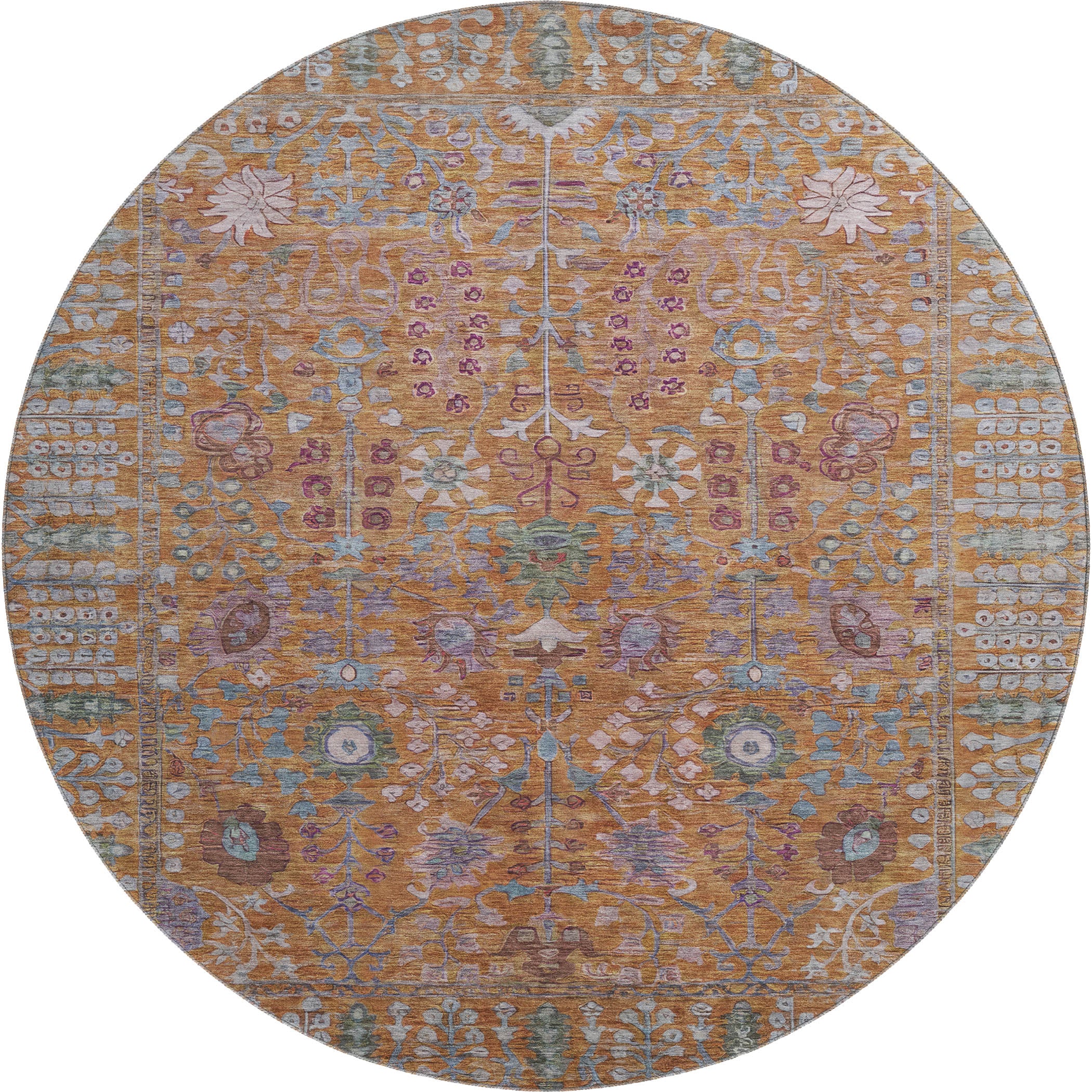 Montevideo Machine Washable Traditional Orange Rug 8' x 8' #shape_Round