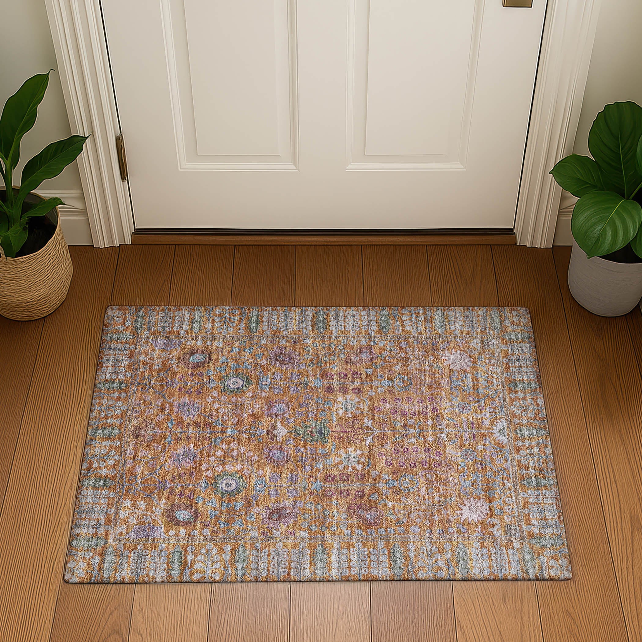 Montevideo Machine Washable Traditional Orange Rug 1'8" x 2'6" #shape_Rectangle