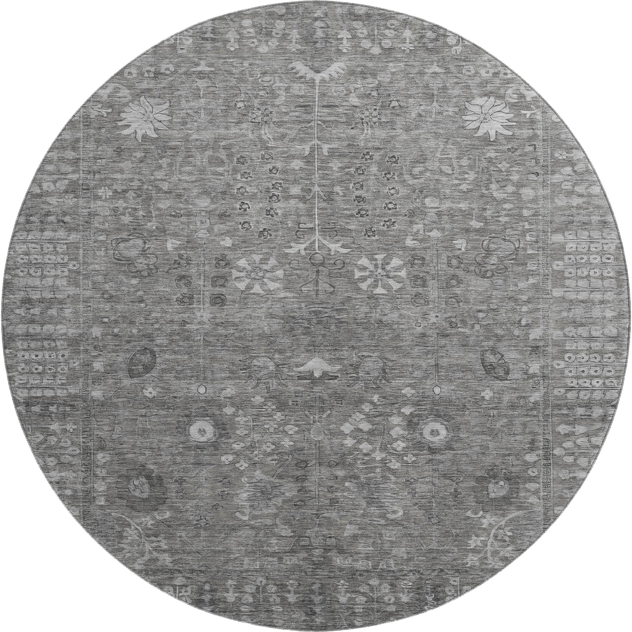 Montevideo Machine Washable Traditional Pewter Gray Rug 8' x 8' #shape_Round