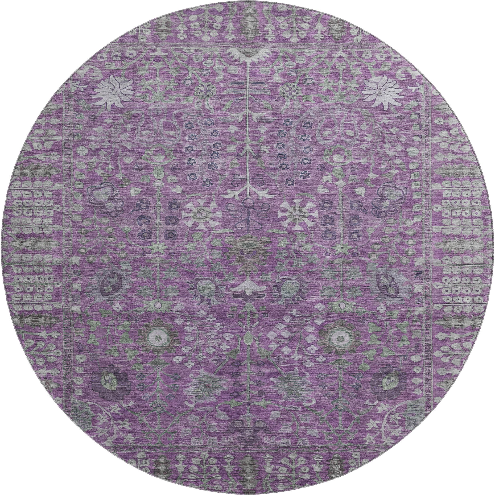 Montevideo Machine Washable Traditional Purple Rug 8' x 8' #shape_Round