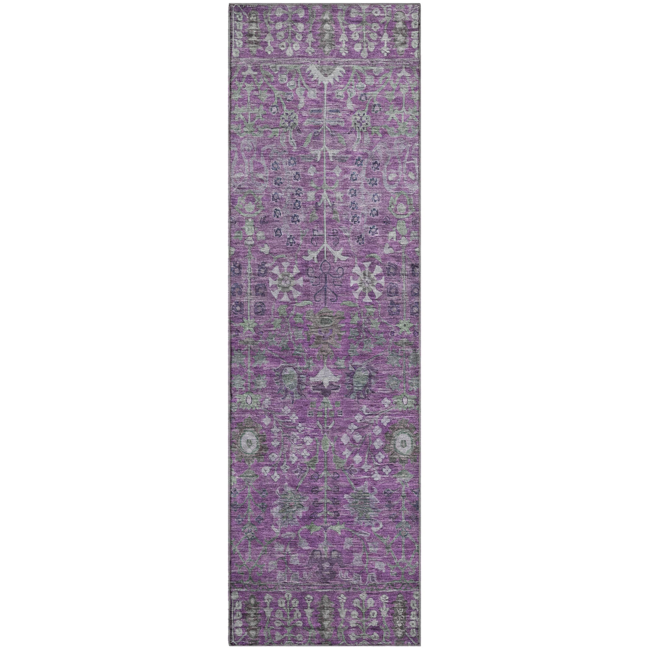 Montevideo Machine Washable Traditional Purple Rug 2'3" x 7'6" #shape_Runner