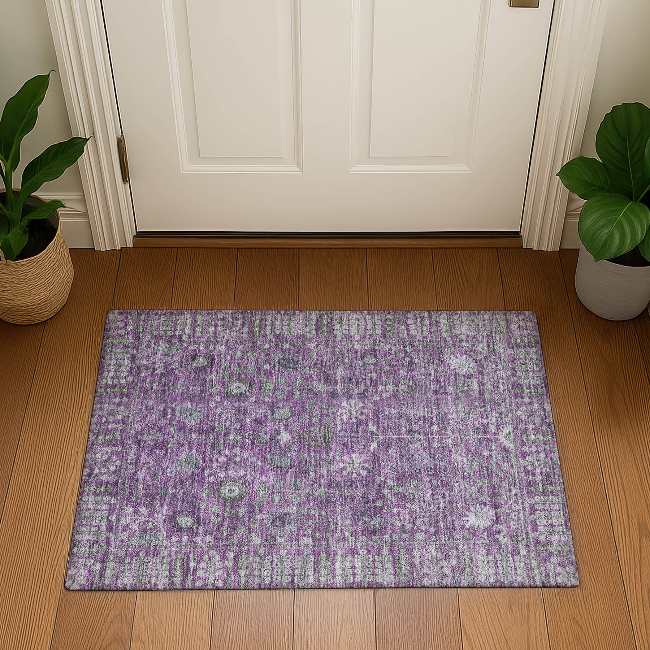 Montevideo Machine Washable Traditional Purple Rug 1'8" x 2'6" #shape_Rectangle
