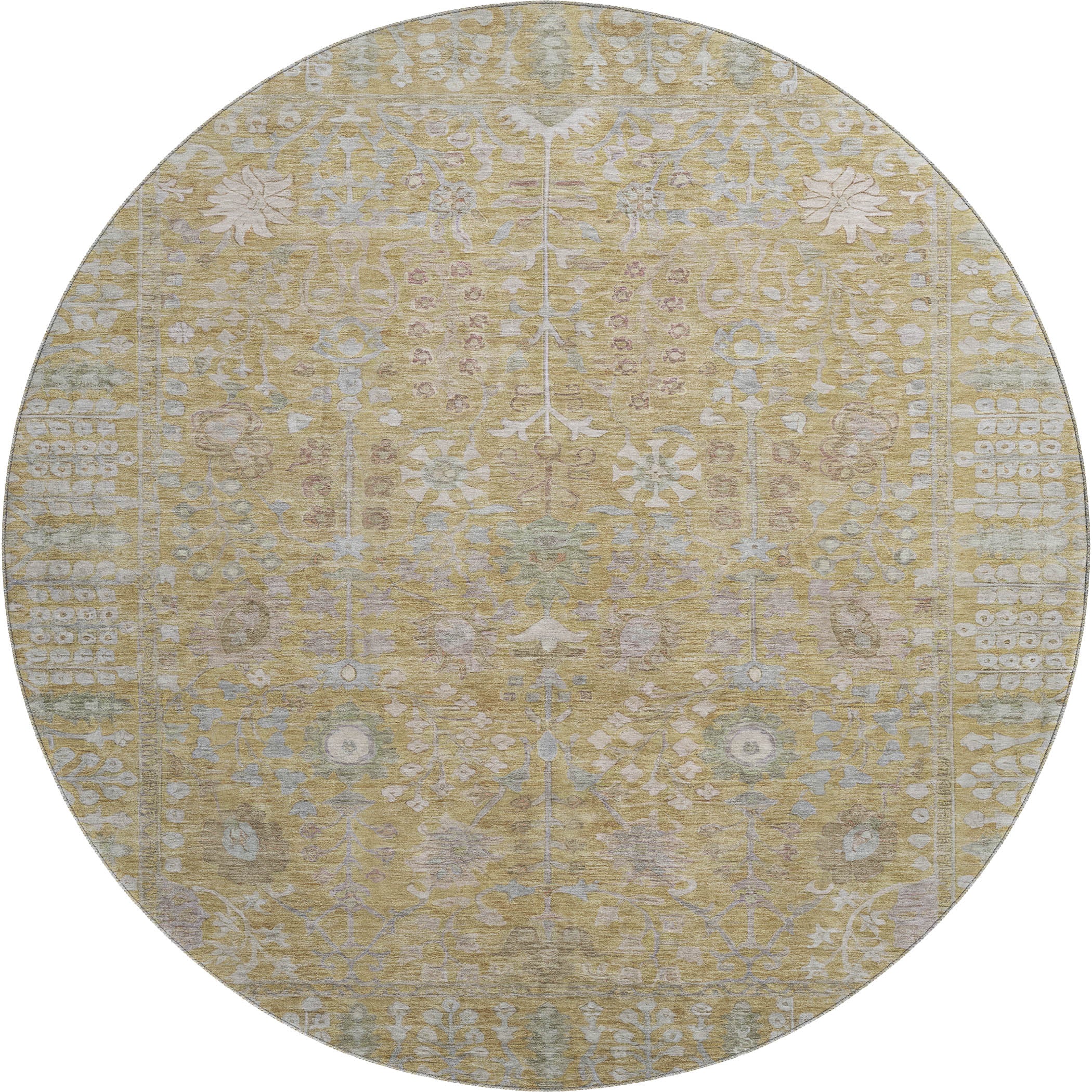 Montevideo Machine Washable Traditional Wheat Gold Rug 8' x 8' #shape_Round