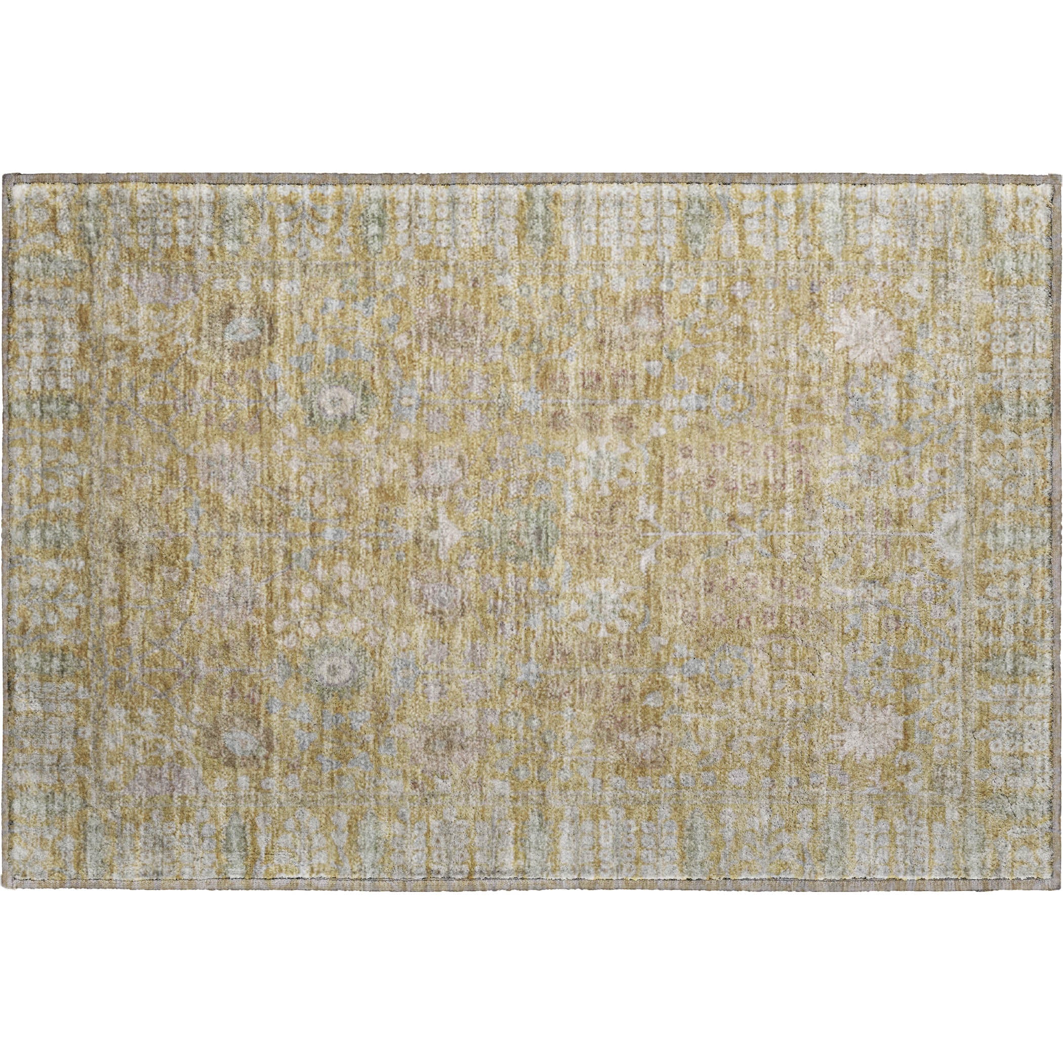 Montevideo Machine Washable Traditional Wheat Gold Rug 1'8" x 2'6" #shape_Rectangle