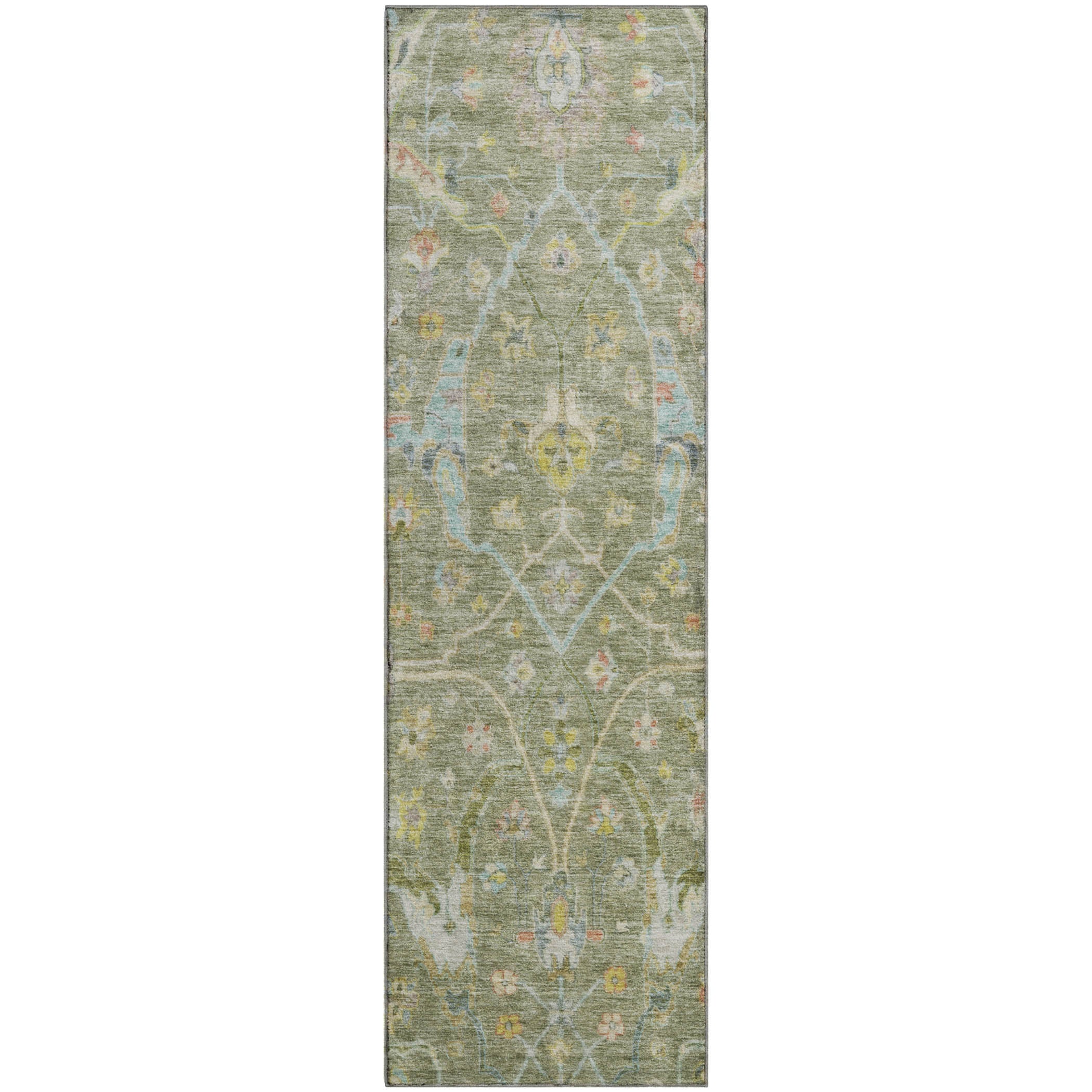 Ghent Machine Washable Traditional Aloe Green Rug 2'3" x 7'6" #shape_Runner