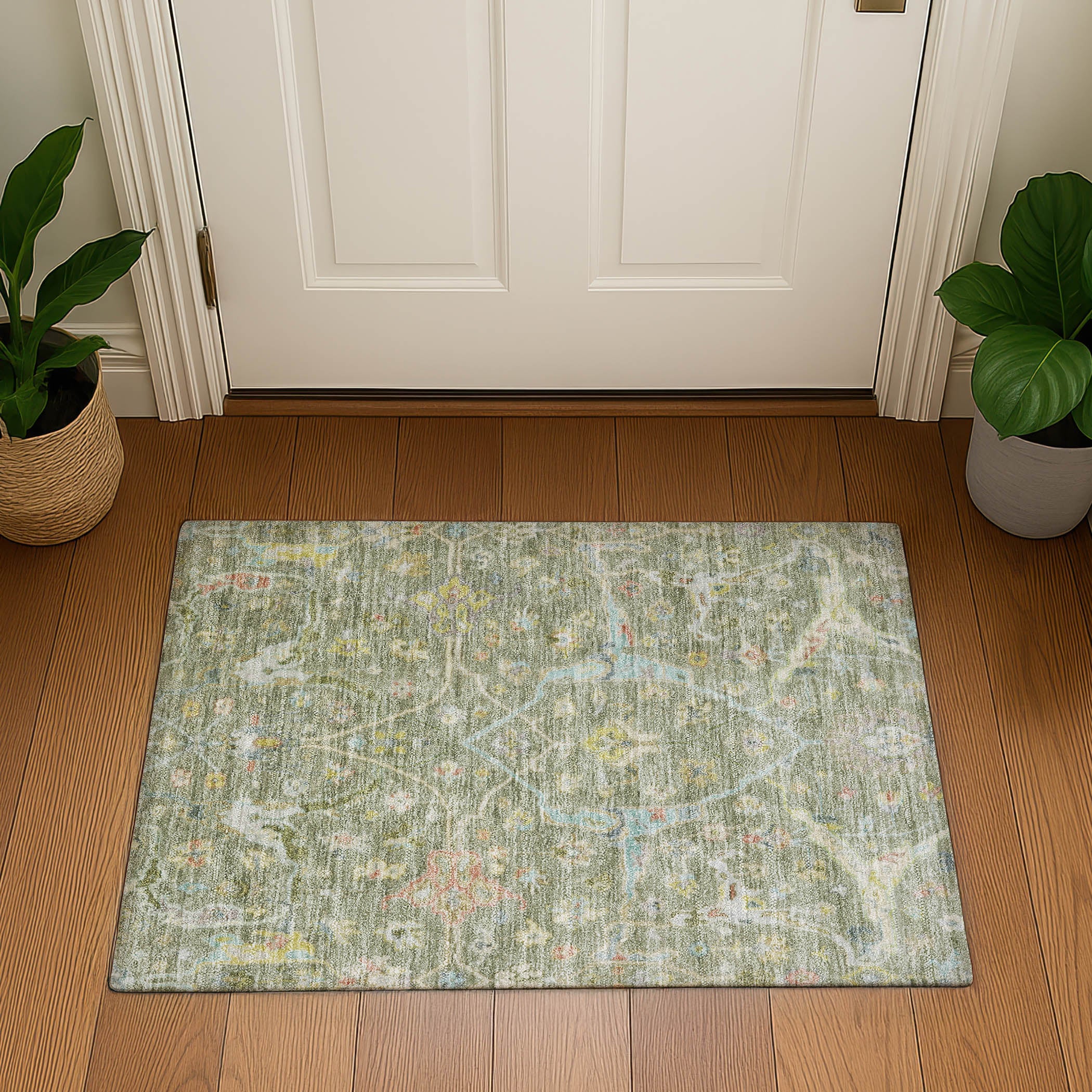 Ghent Machine Washable Traditional Aloe Green Rug 1'8" x 2'6" #shape_Rectangle